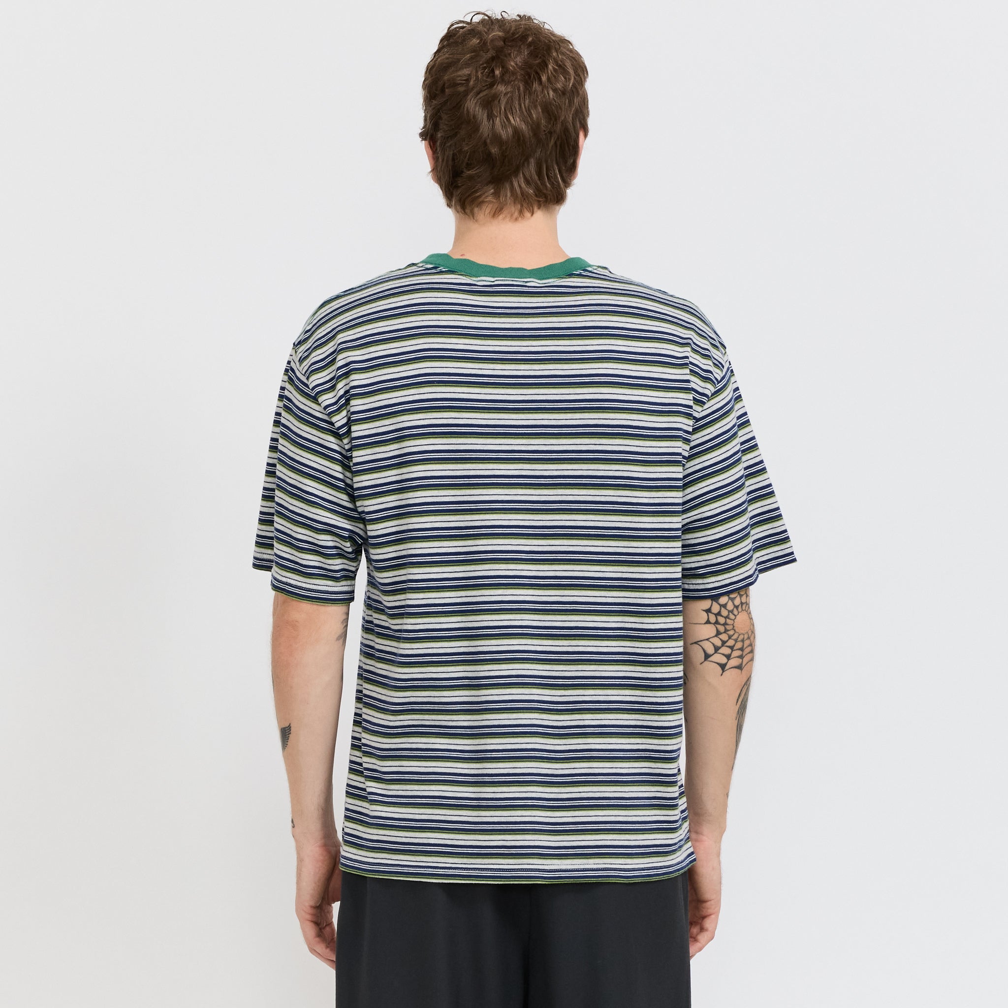 S/S Stripe Tee Heather Grey/Navy