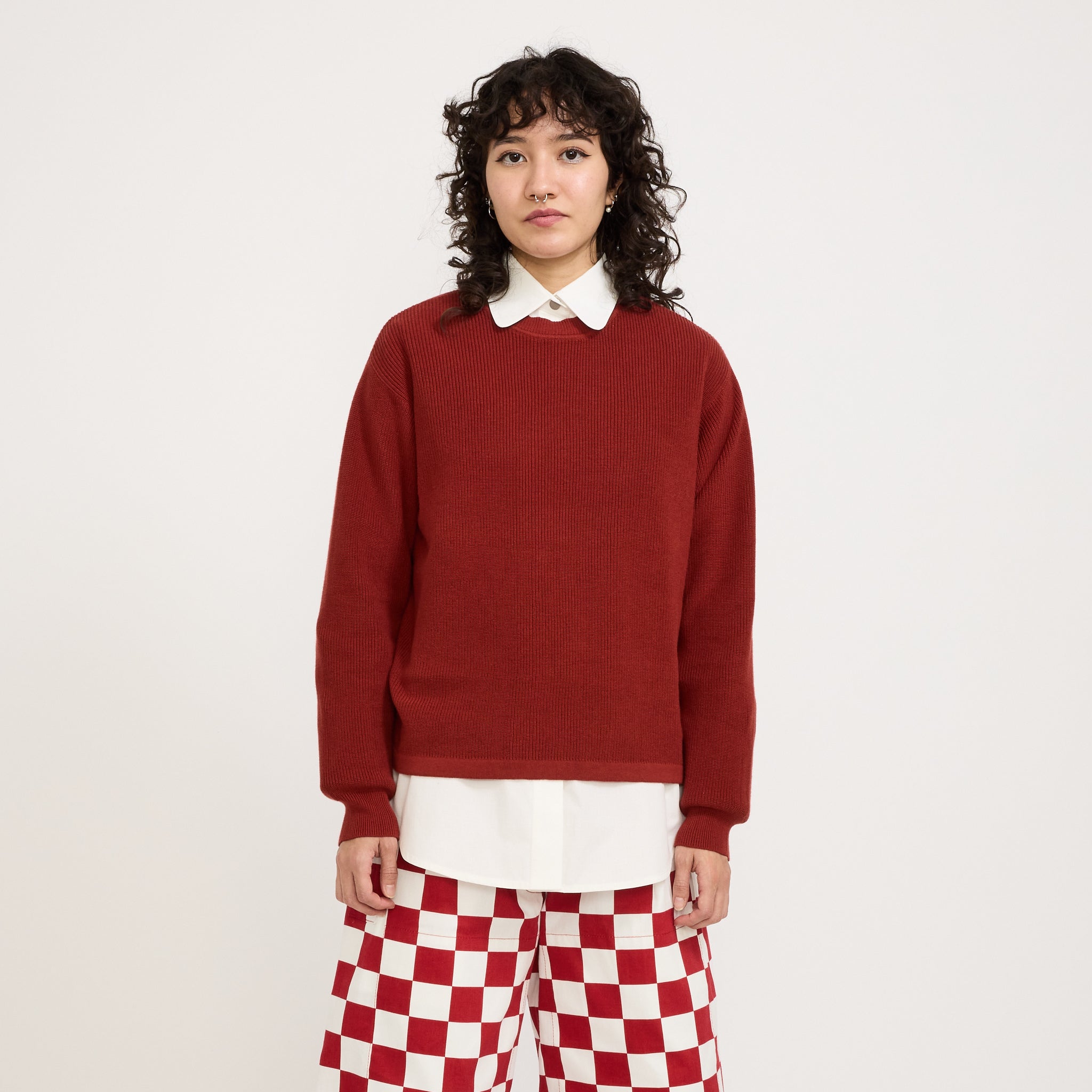 Waffle Pullover Red