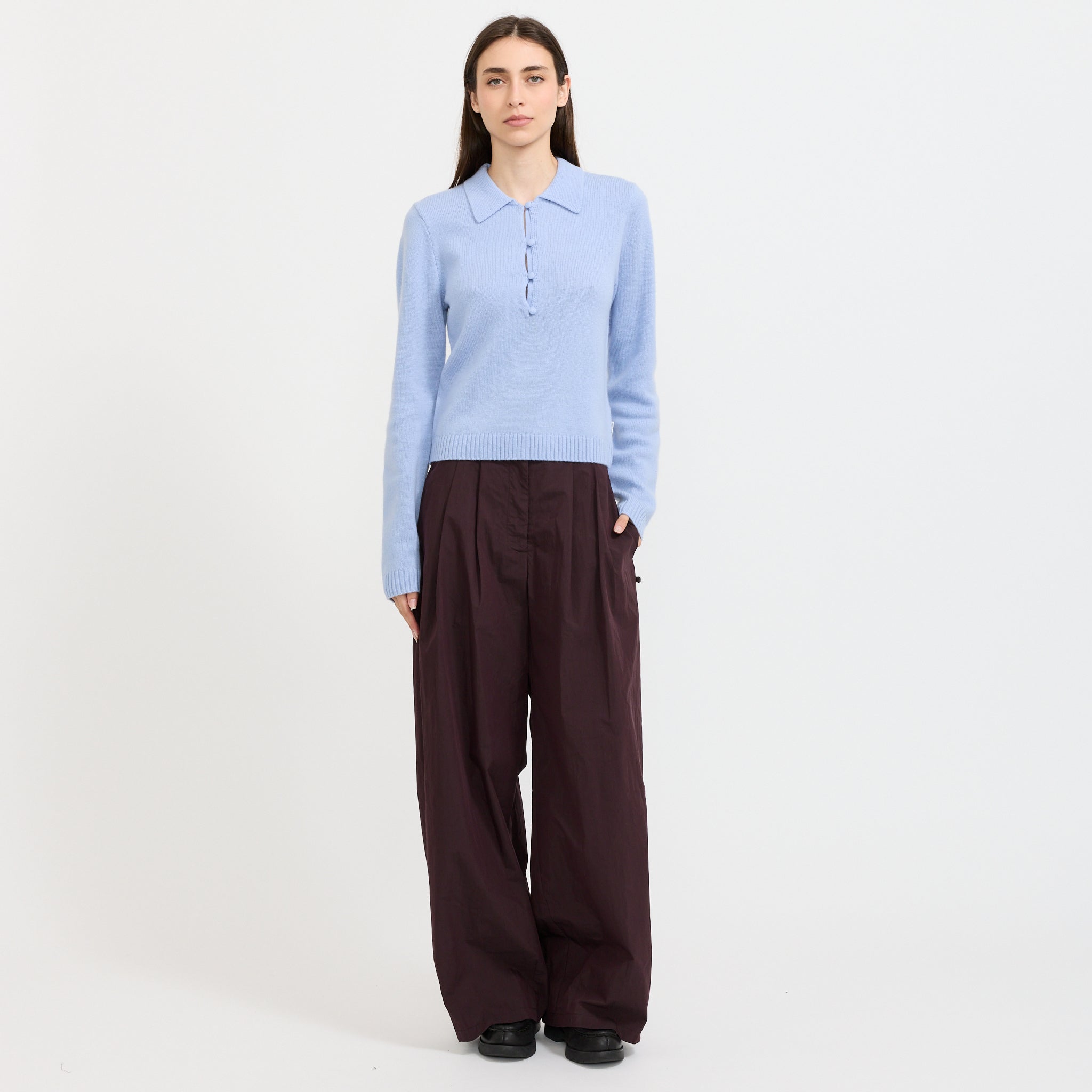 Paula Cashmere Knit Polo Brunnera Blue
