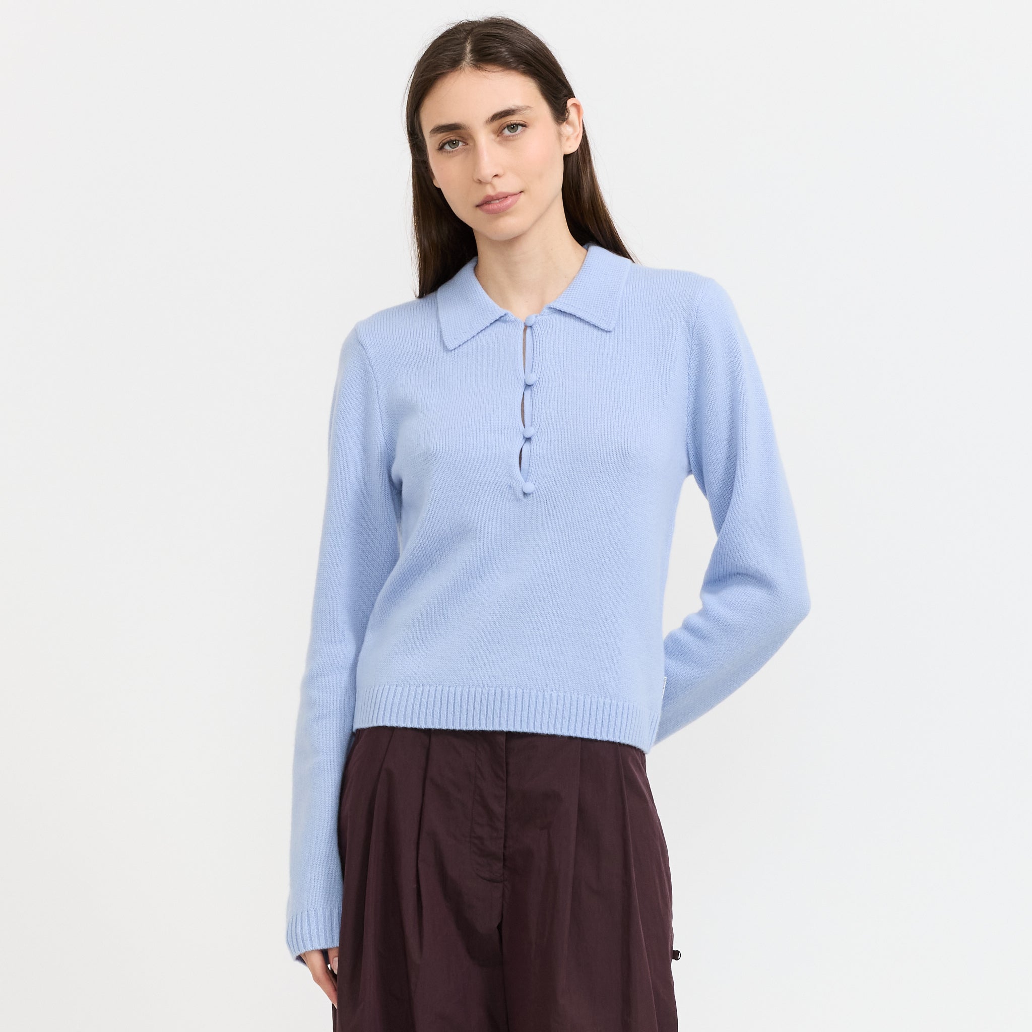 Paula Cashmere Knit Polo Brunnera Blue
