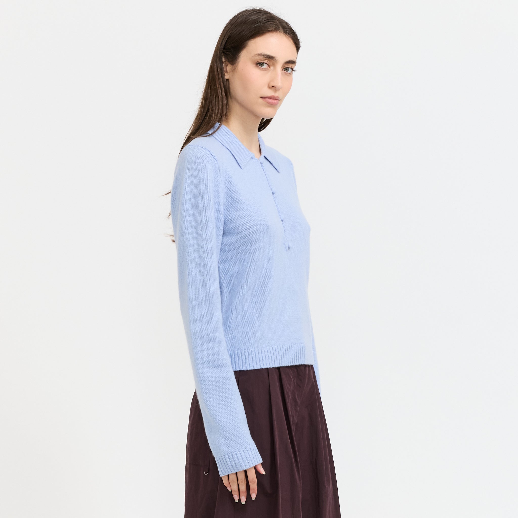 Paula Cashmere Knit Polo Brunnera Blue