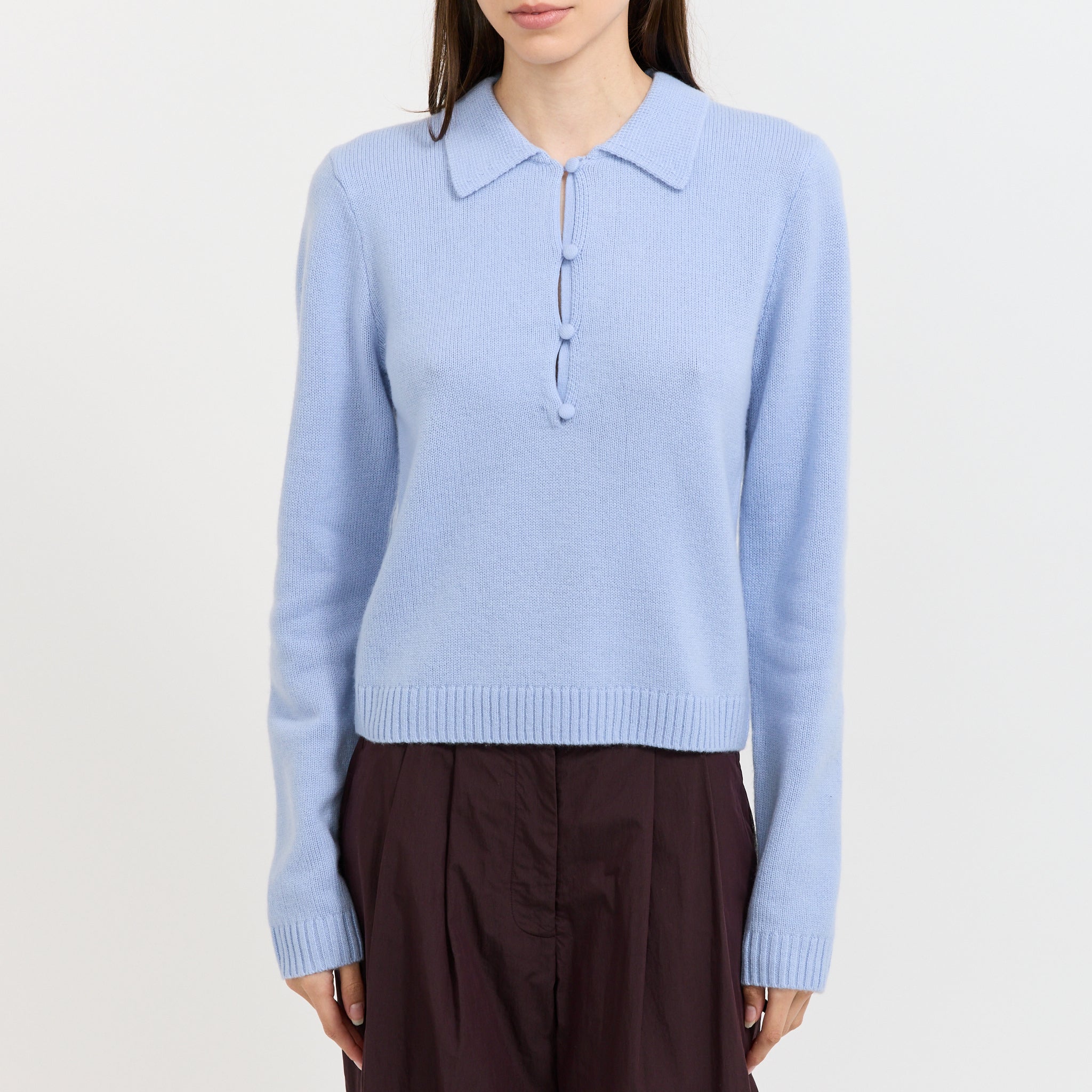 Paula Cashmere Knit Polo Brunnera Blue