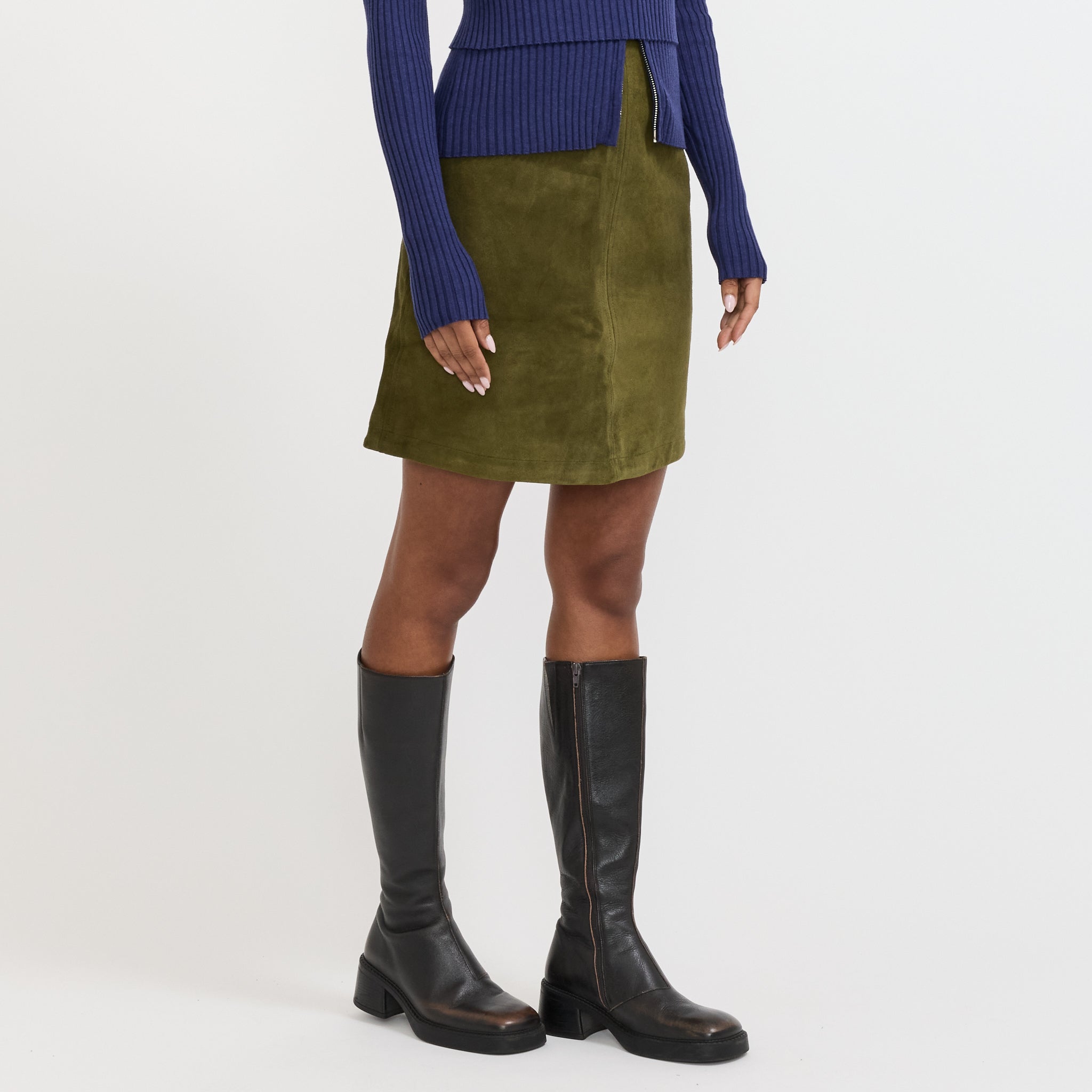 Wynn Hamlyn | Bonnie Suede Midi Skirt Dark Sage | Maplestore