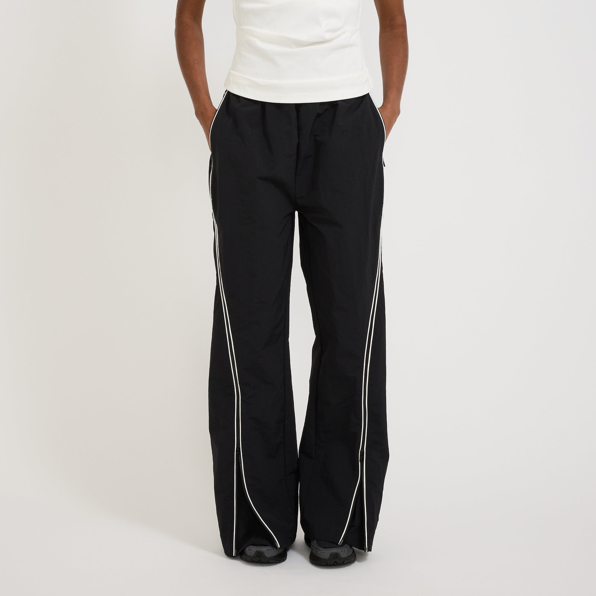 Curved Leg Zip Track Pant Black/White