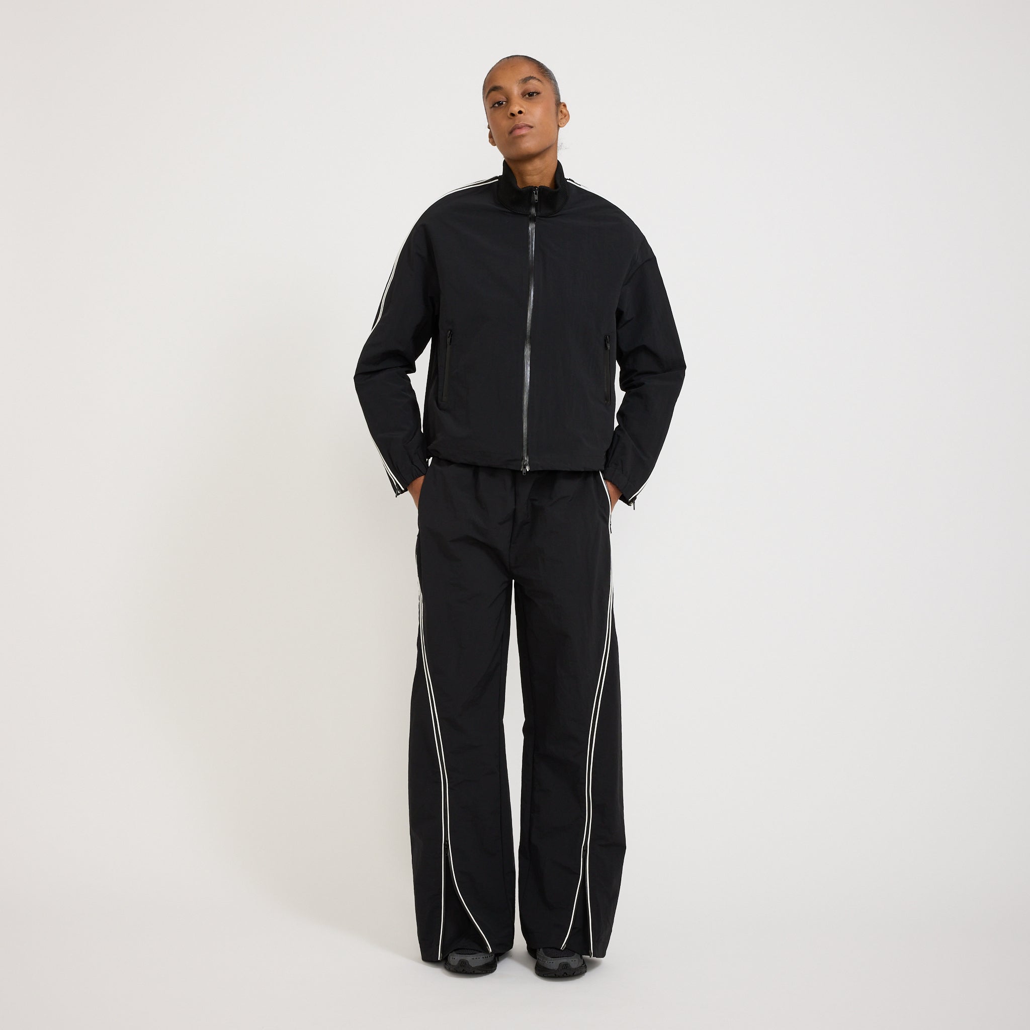 Curved Leg Zip Track Pant Black/White