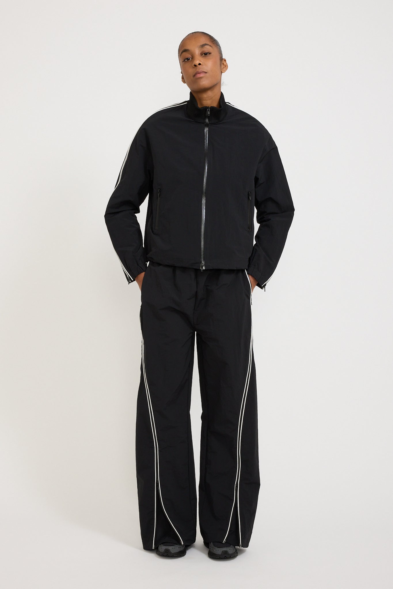 Wynn Hamlyn | Curved Leg Zip Track Pant Black/White | Maplestore
