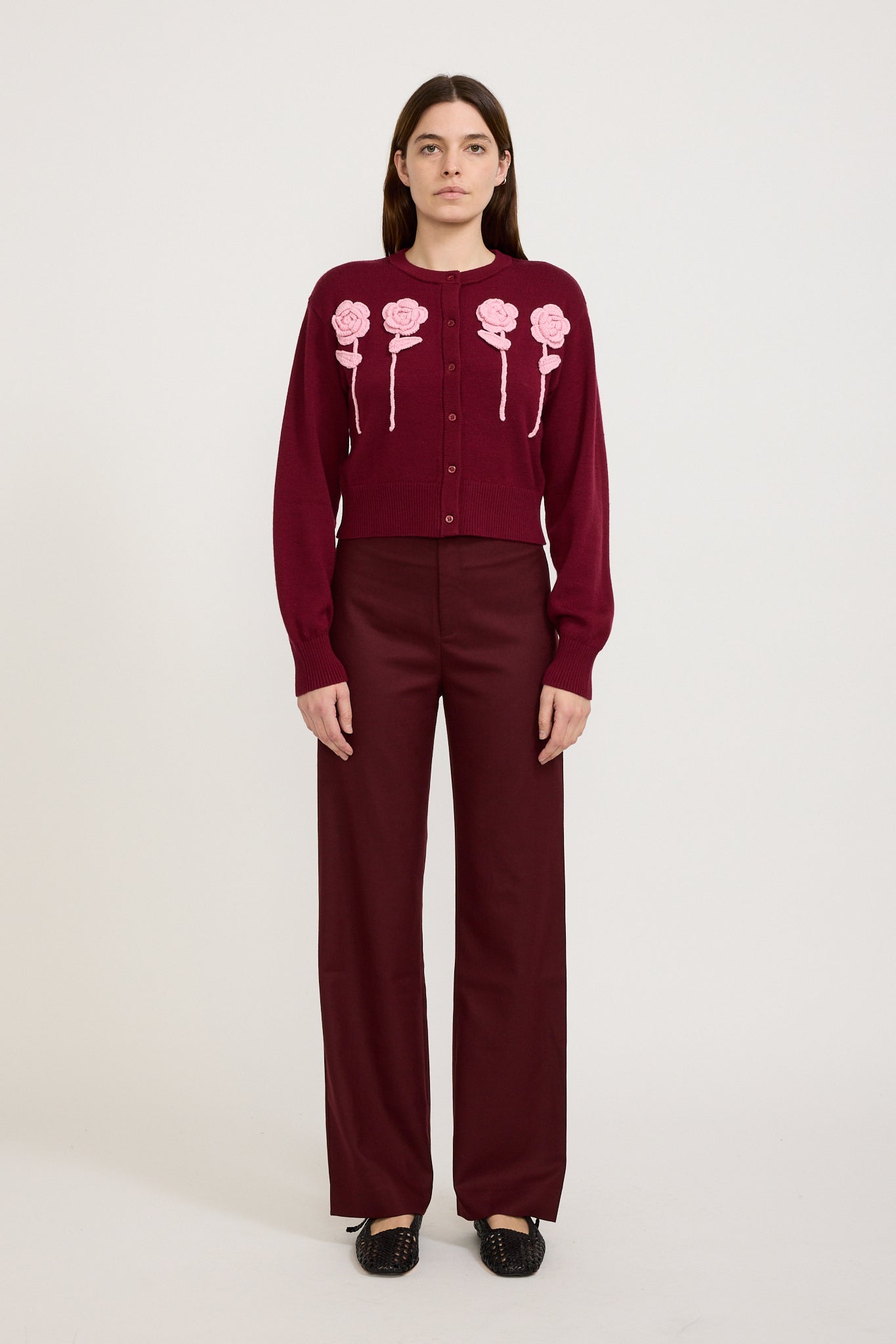 Wynn Hamlyn | Flower Cardigan Maroon | Maplestore