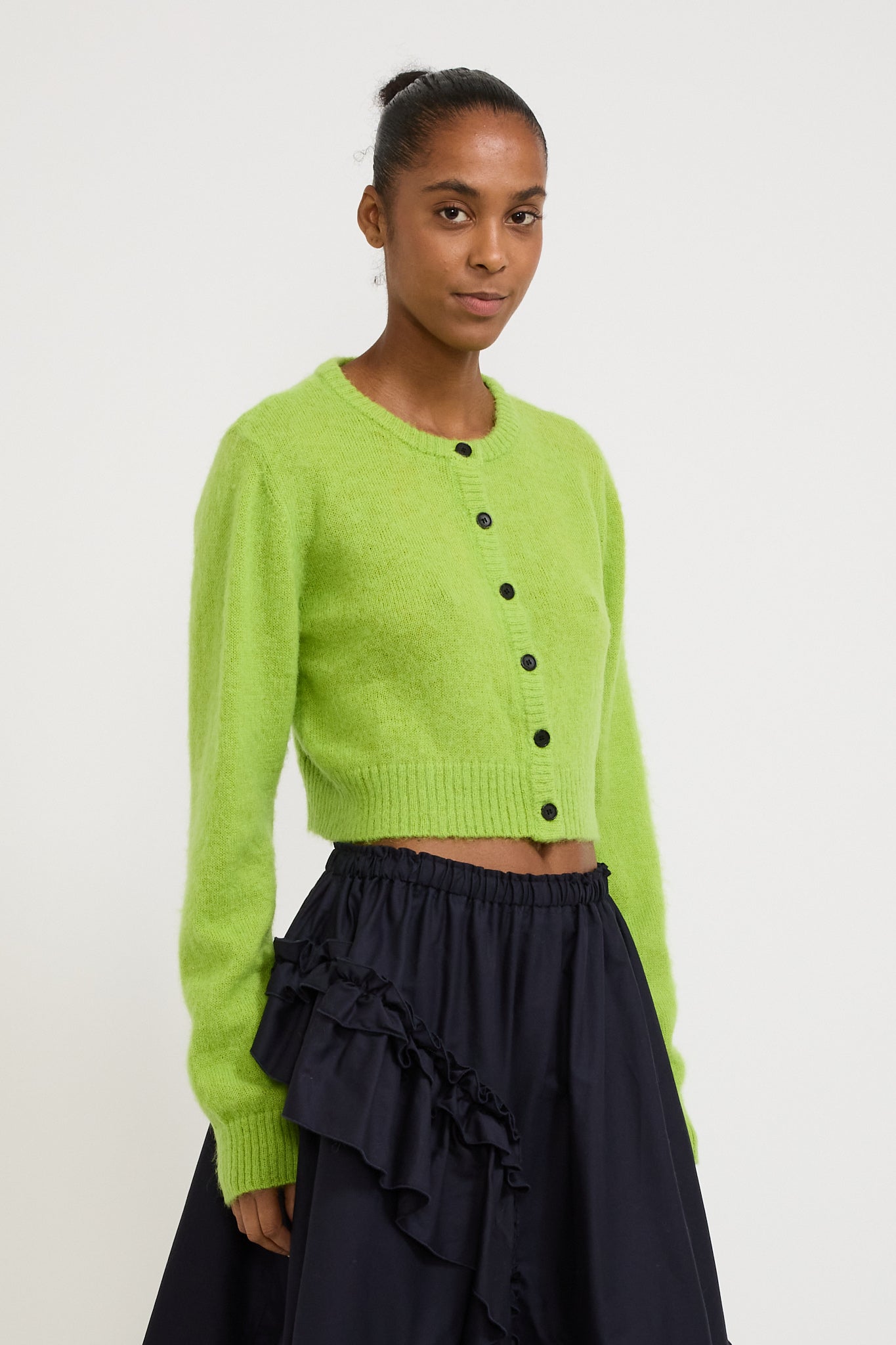 Wynn Hamlyn | Fluffy Mohair Cardigan Acid Green | Maplestore