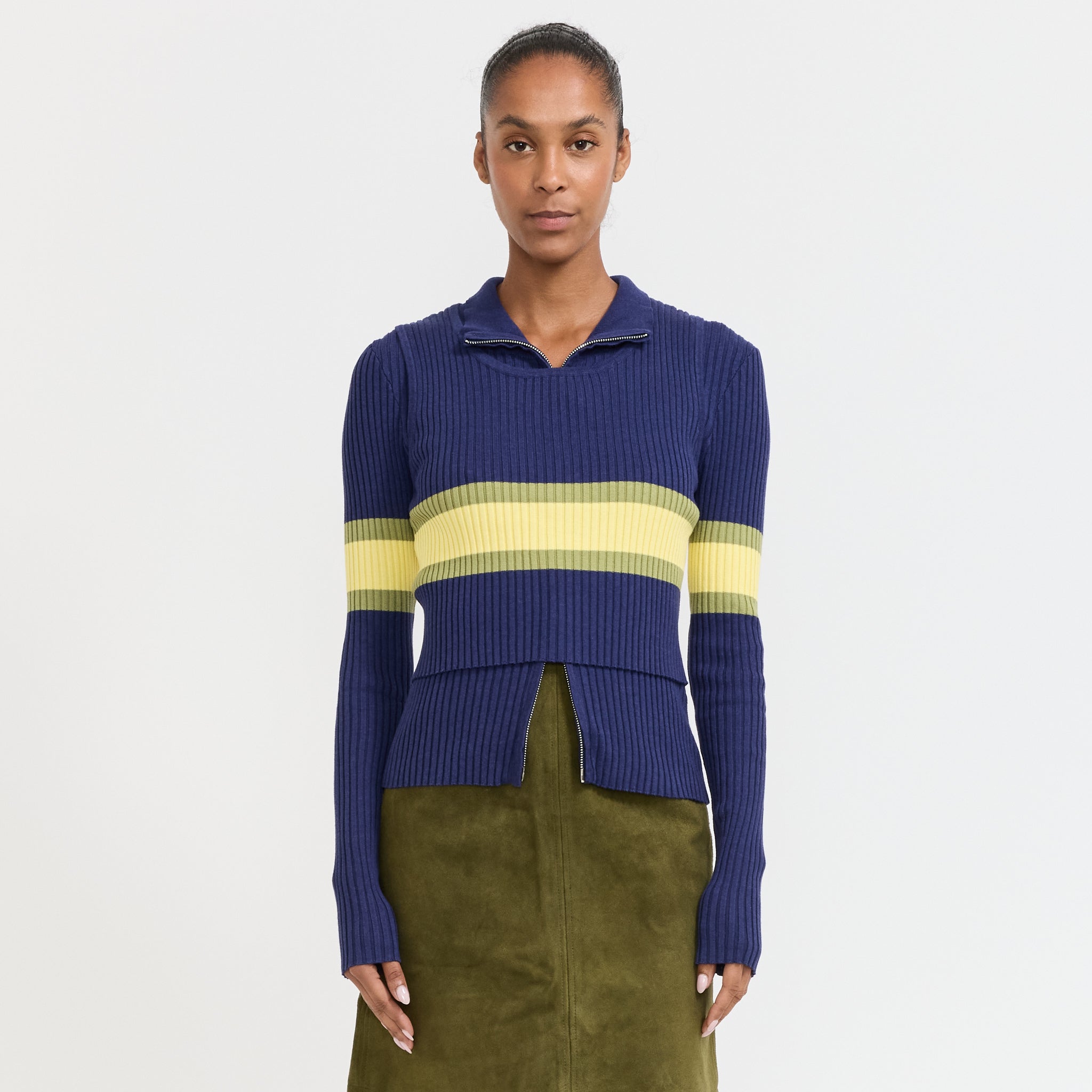 Wynn Hamlyn | Parker Double Up Sweater Navy Stripe | Maplestore