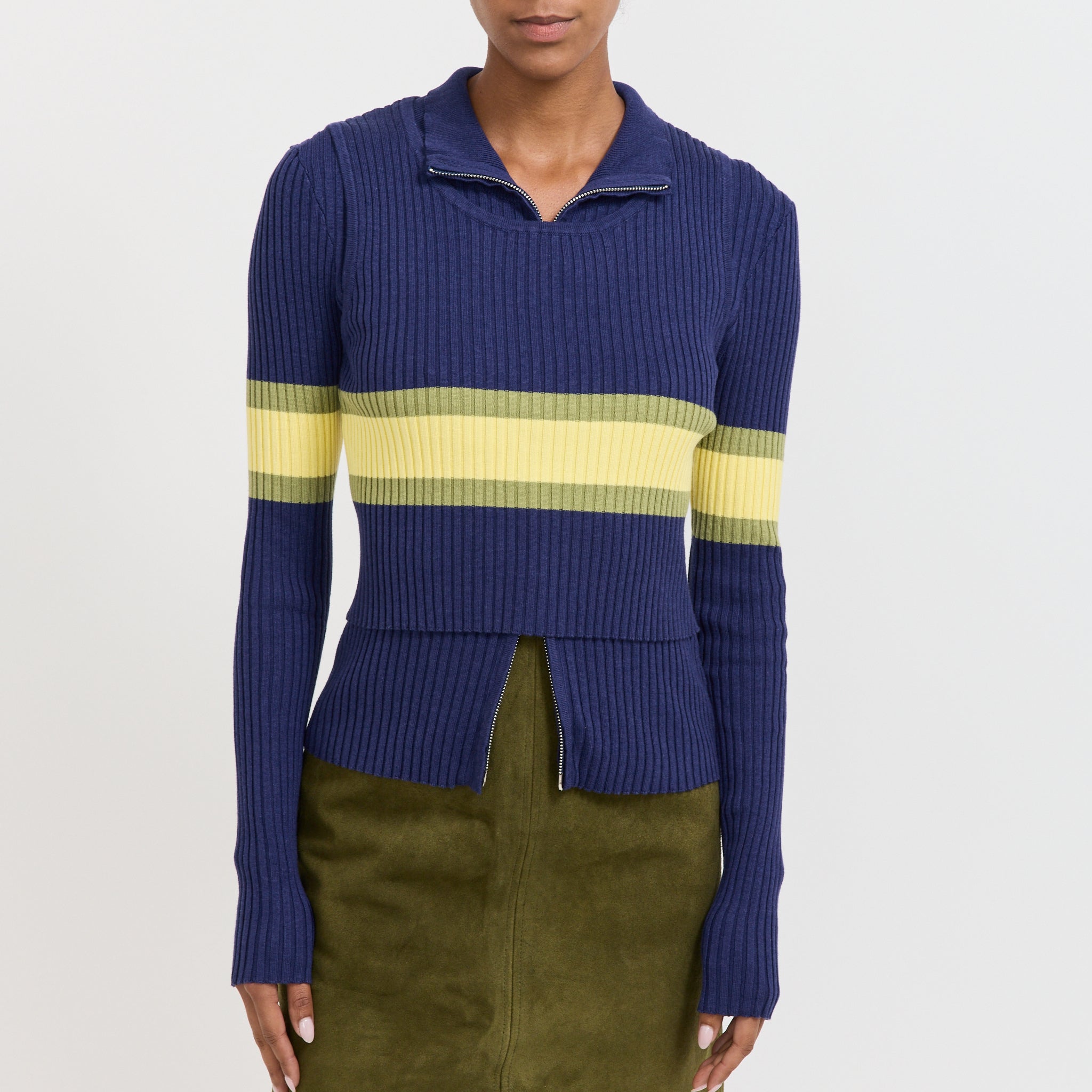 Wynn Hamlyn | Parker Double Up Sweater Navy Stripe | Maplestore