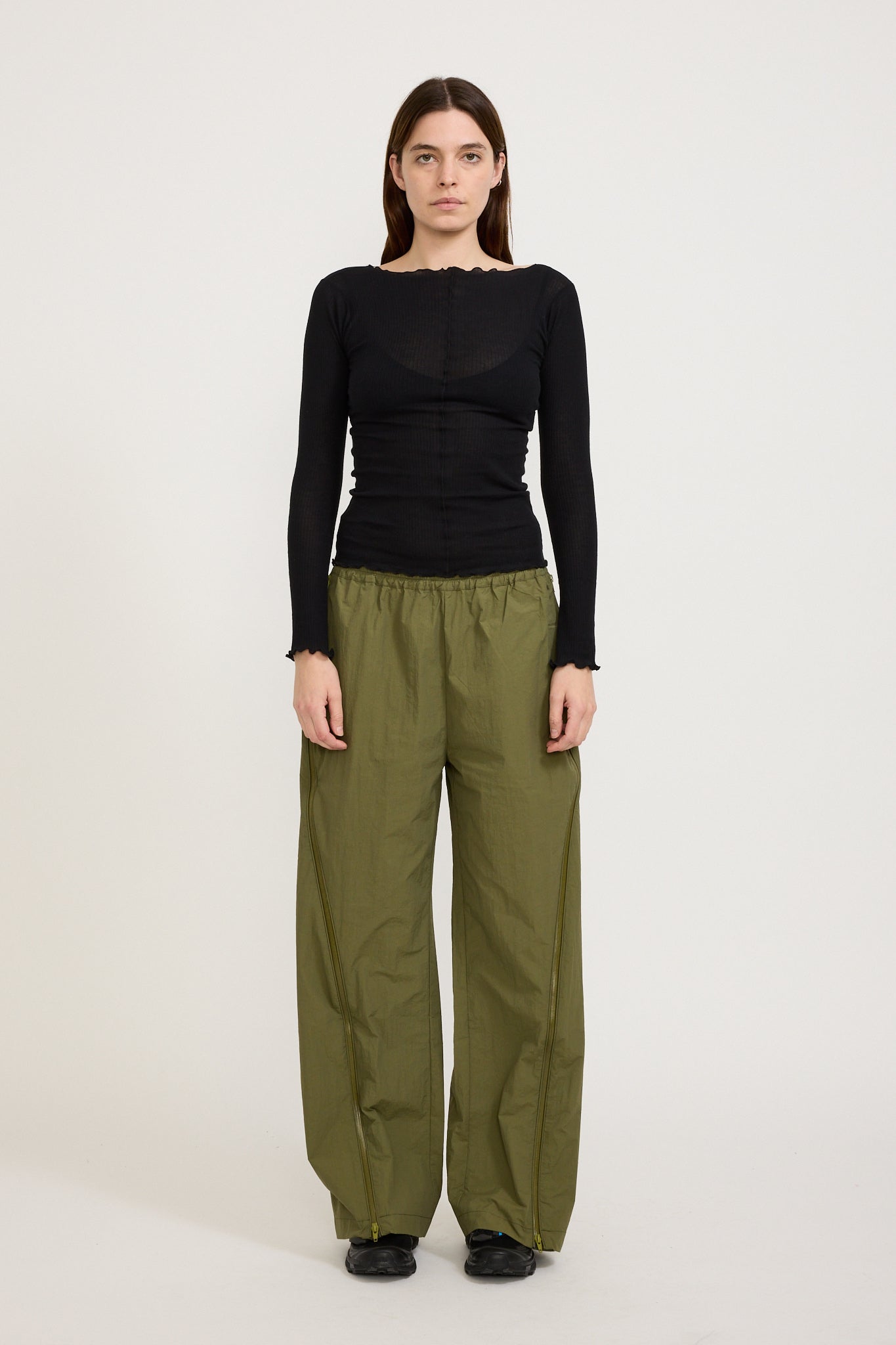 Zipper Track Pants Khaki