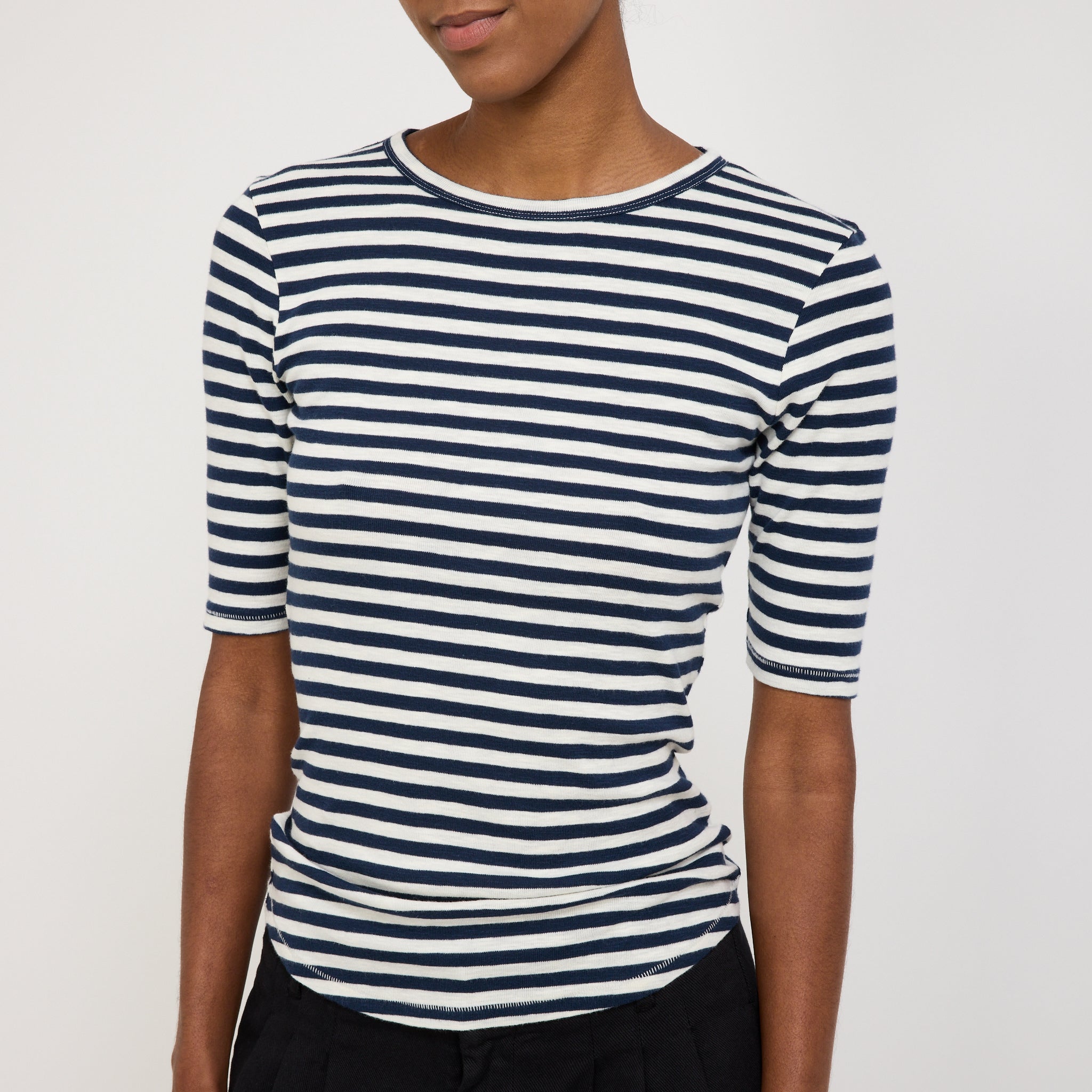 YMC | Charlotte Short Sleeve T-Shirt Navy/White Stripe | Maplestore