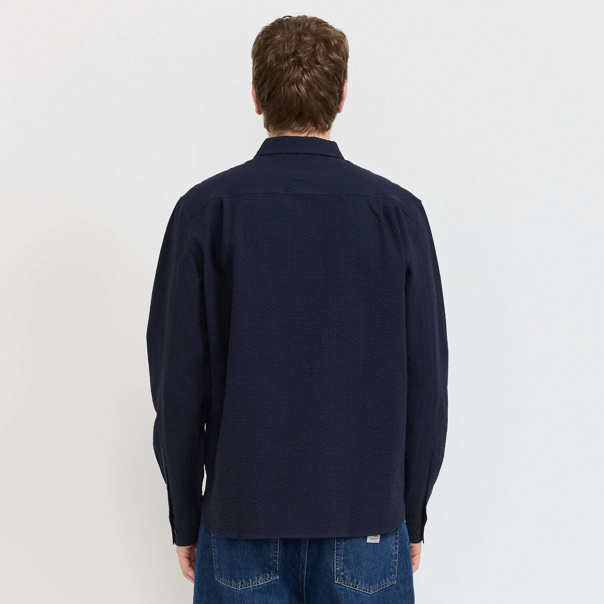 YMC | Curtis Shirt Navy Seersucker | Maplestore