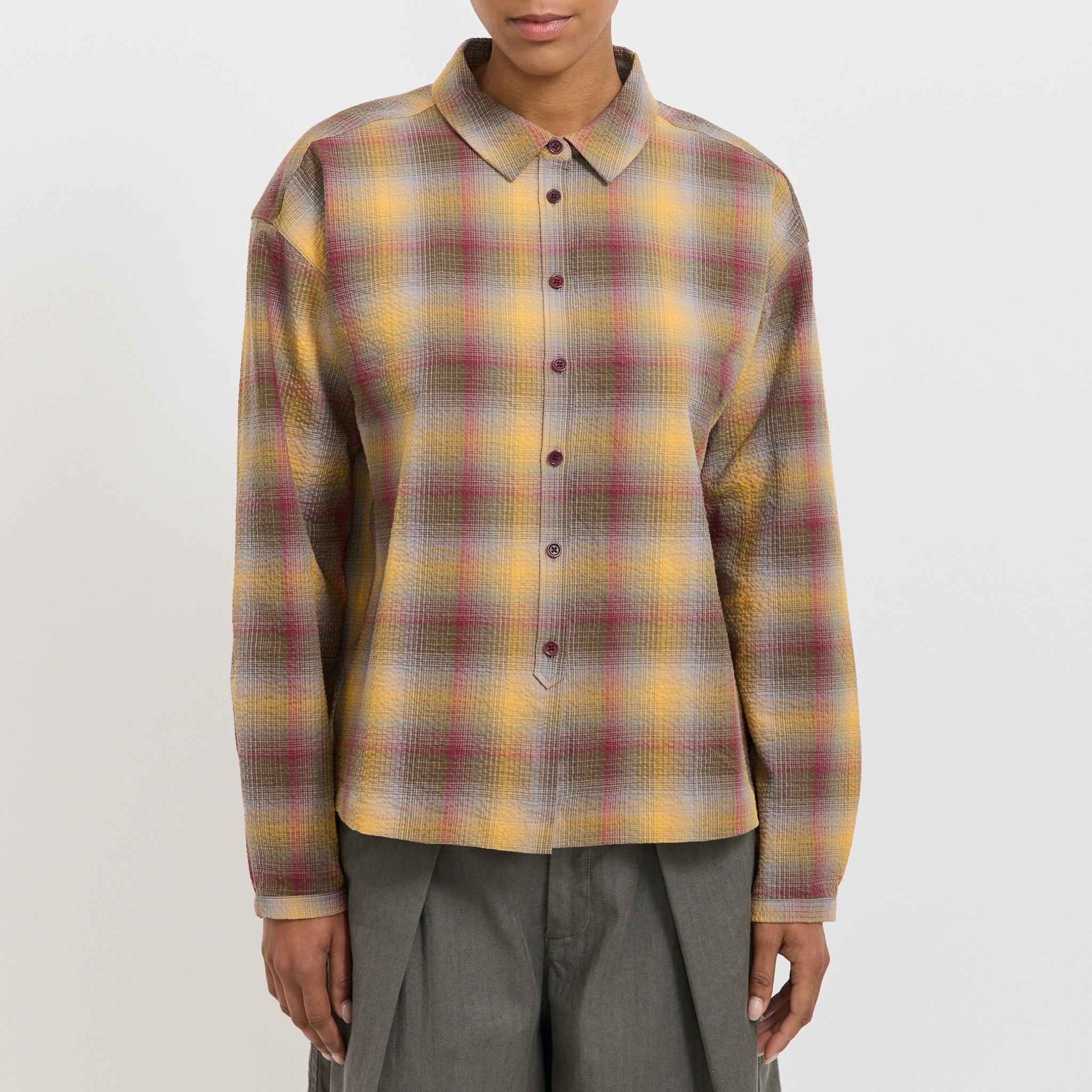 YMC | Marianne Shirt Multi Seersucker Check | Maplestore