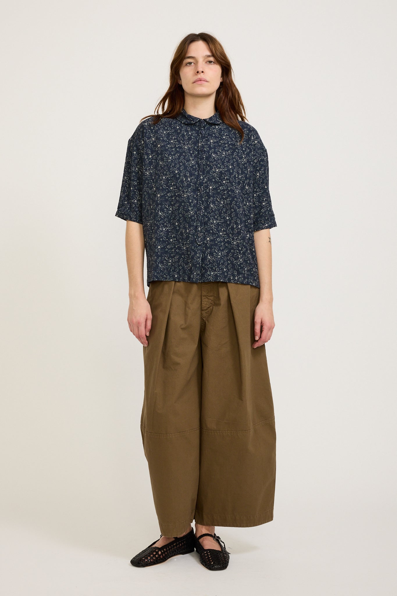 YMC | Marianne Short Sleeve Shirt Navy/Ecru | Maplestore