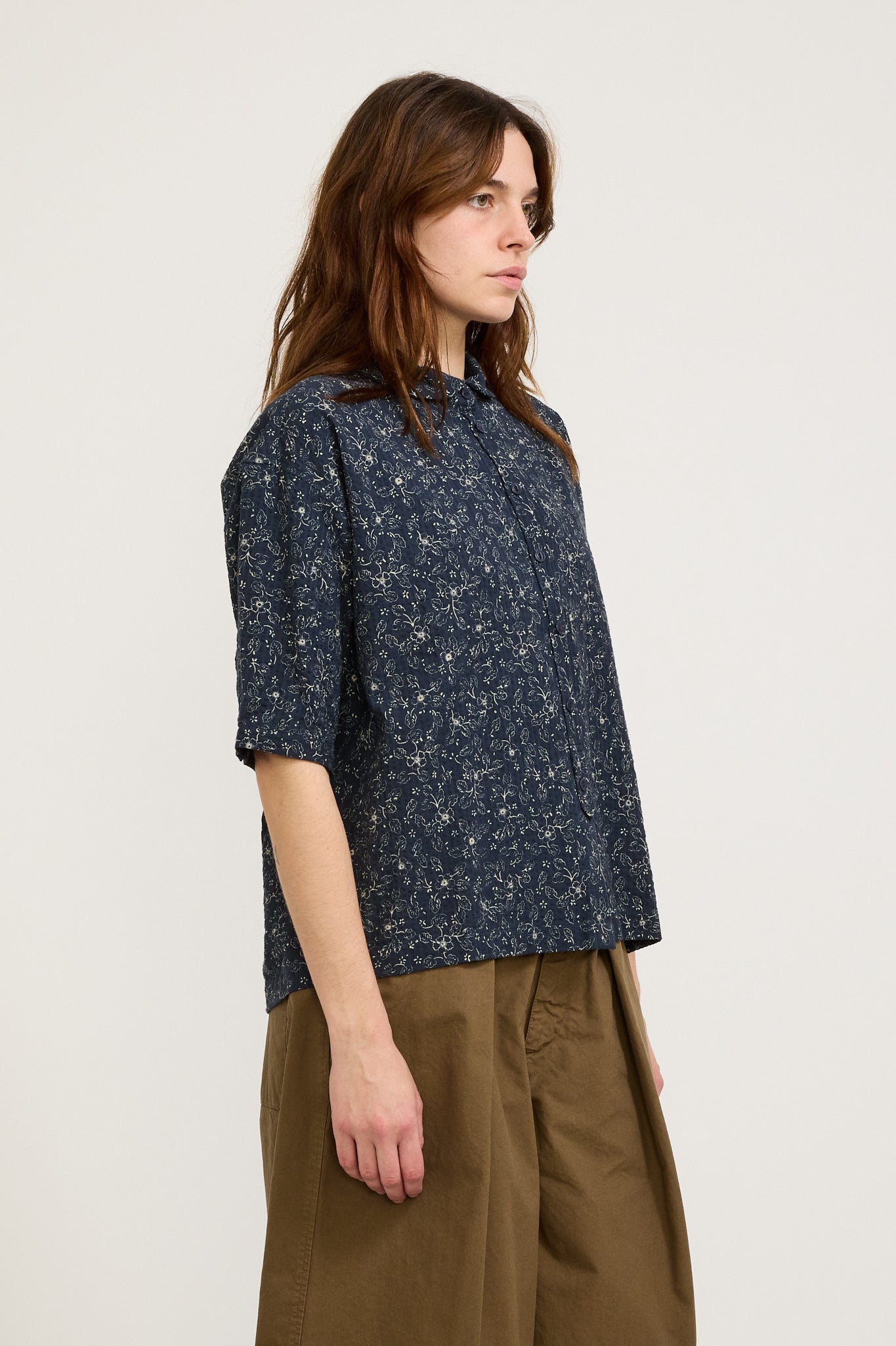 YMC | Marianne Short Sleeve Shirt Navy/Ecru | Maplestore