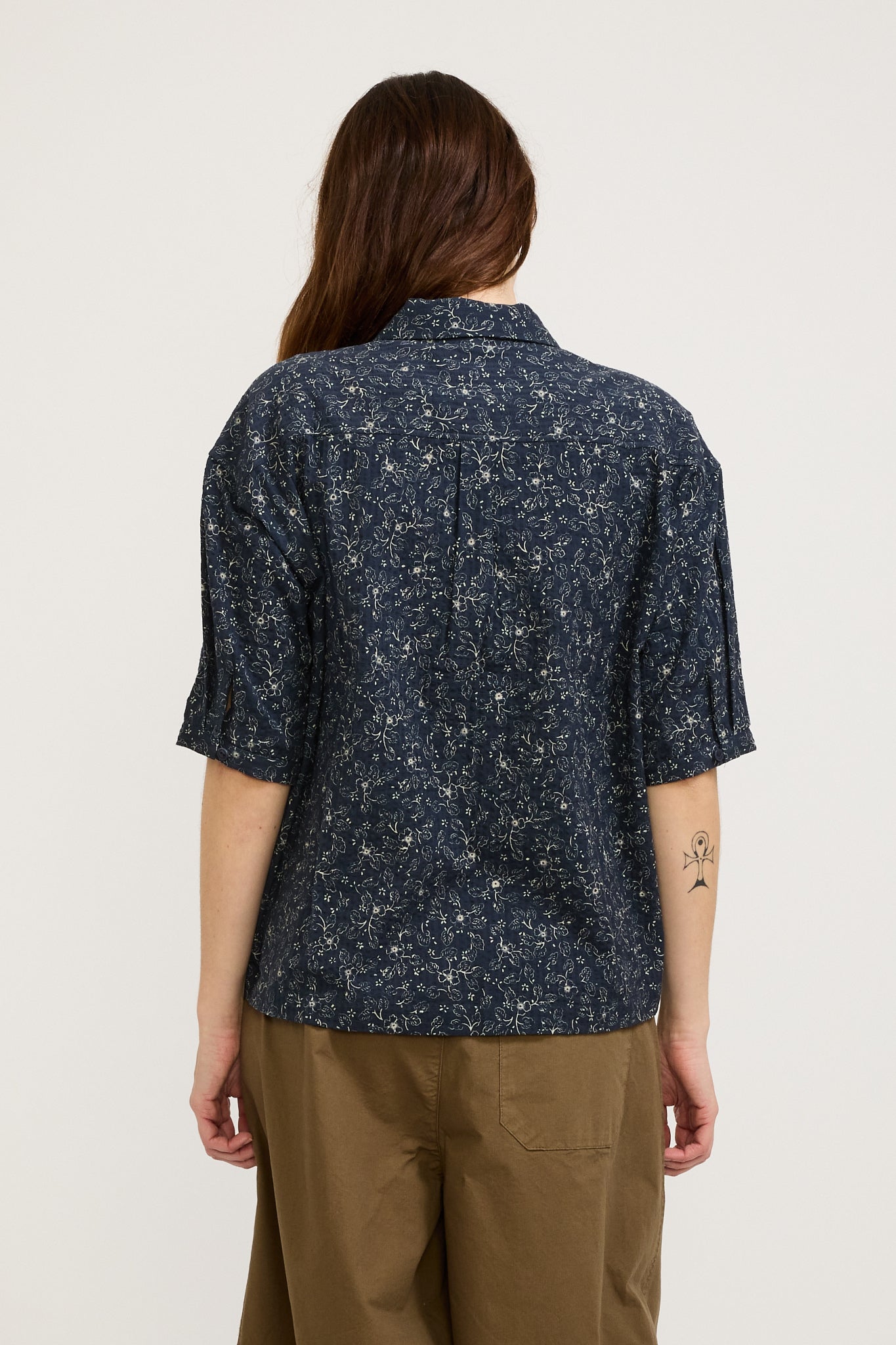 YMC | Marianne Short Sleeve Shirt Navy/Ecru | Maplestore