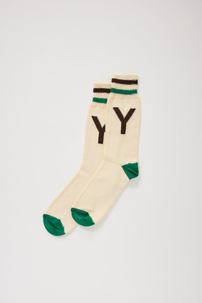 YMC | Y Motif Sock Ecru/Brown/Green | Maplestore