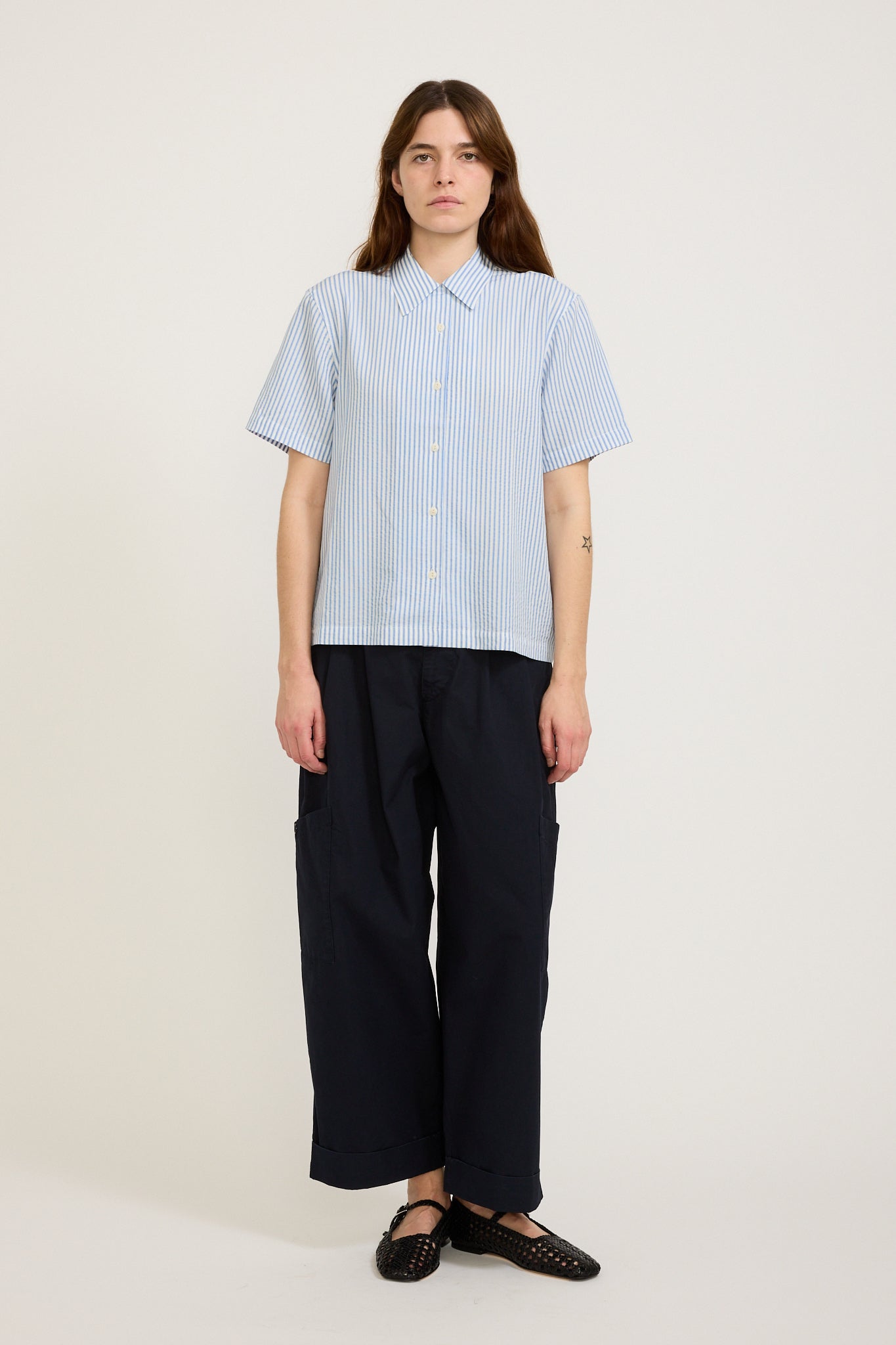 YMC | Vegas Shirt Blue/Ecru | Maplestore