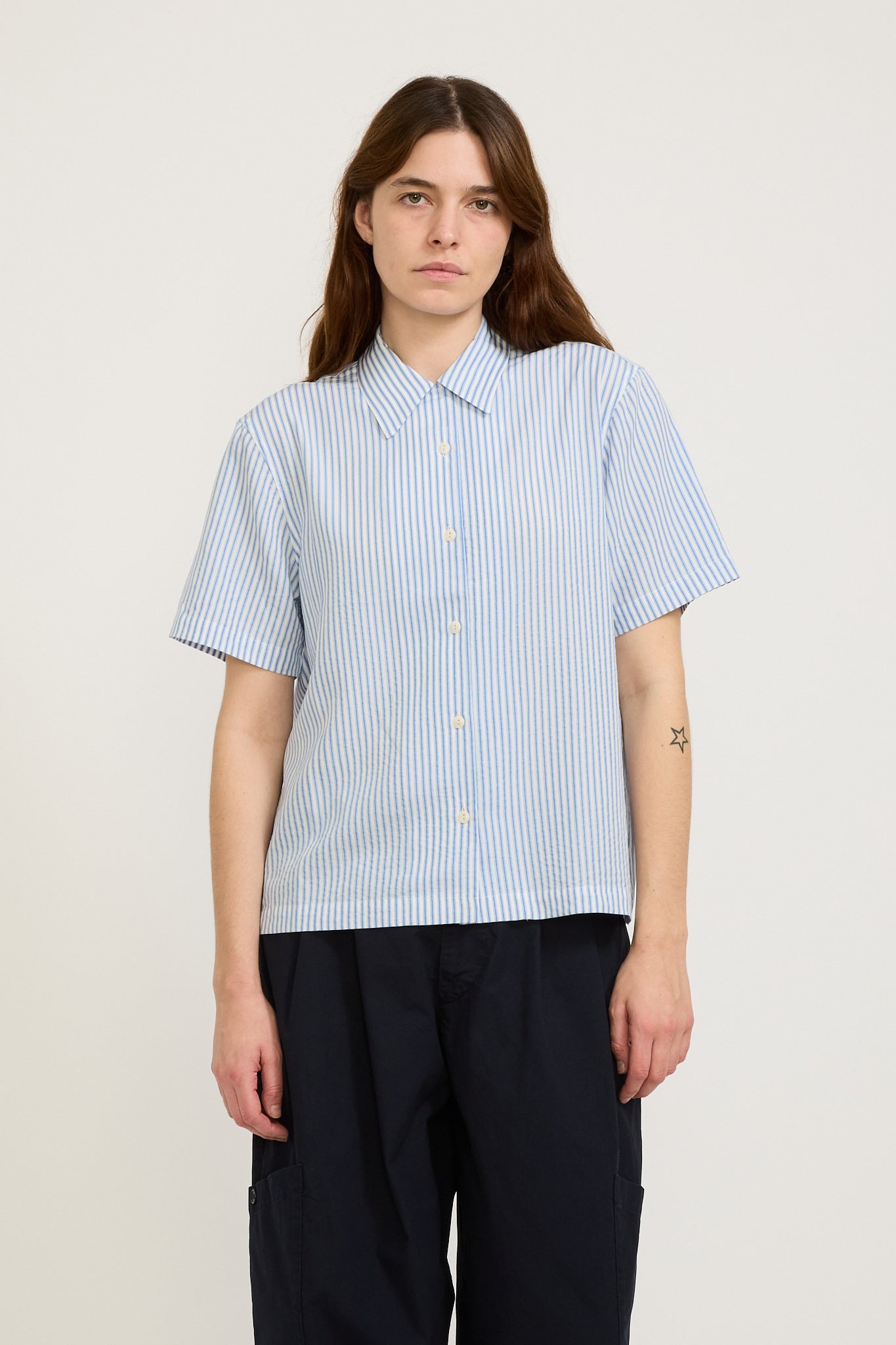 YMC | Vegas Shirt Blue/Ecru | Maplestore