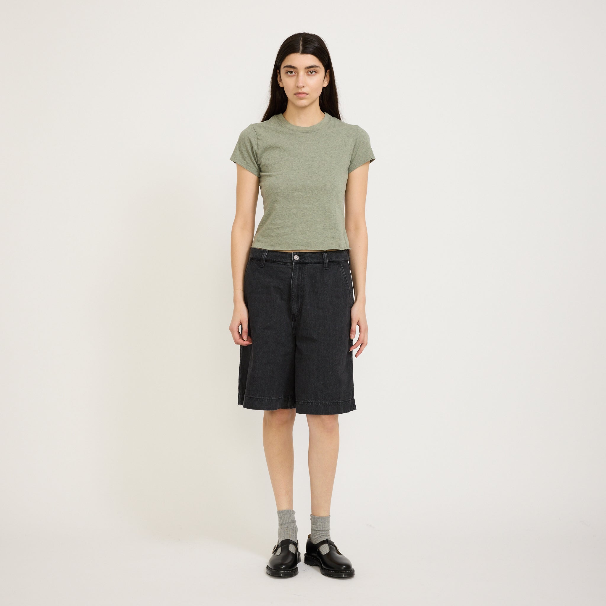 Bassike | Denim Bermuda Short Washed Black | Maplestore