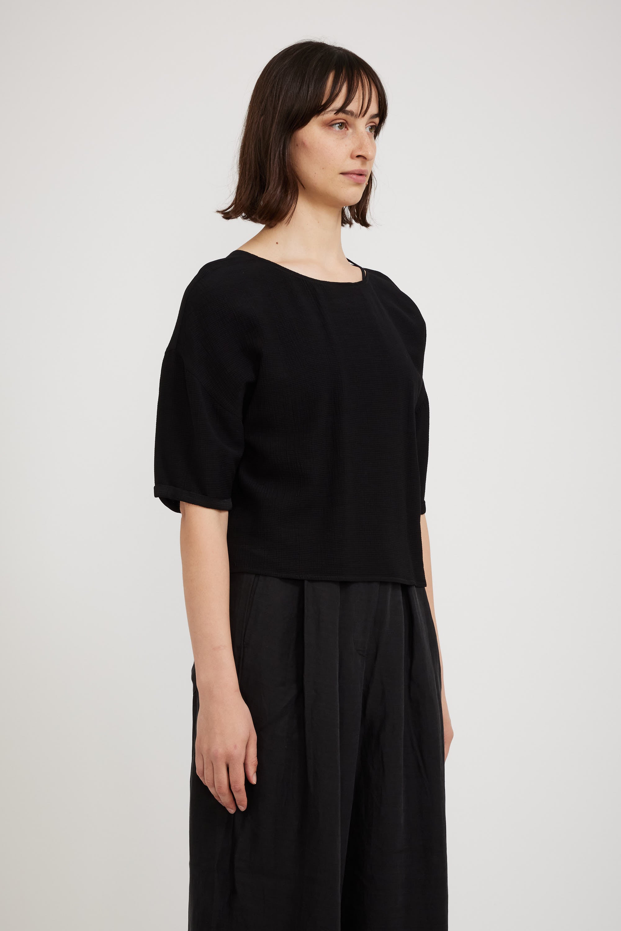 Bassike | Textured Crepe T-Shirt Black | Maplestore