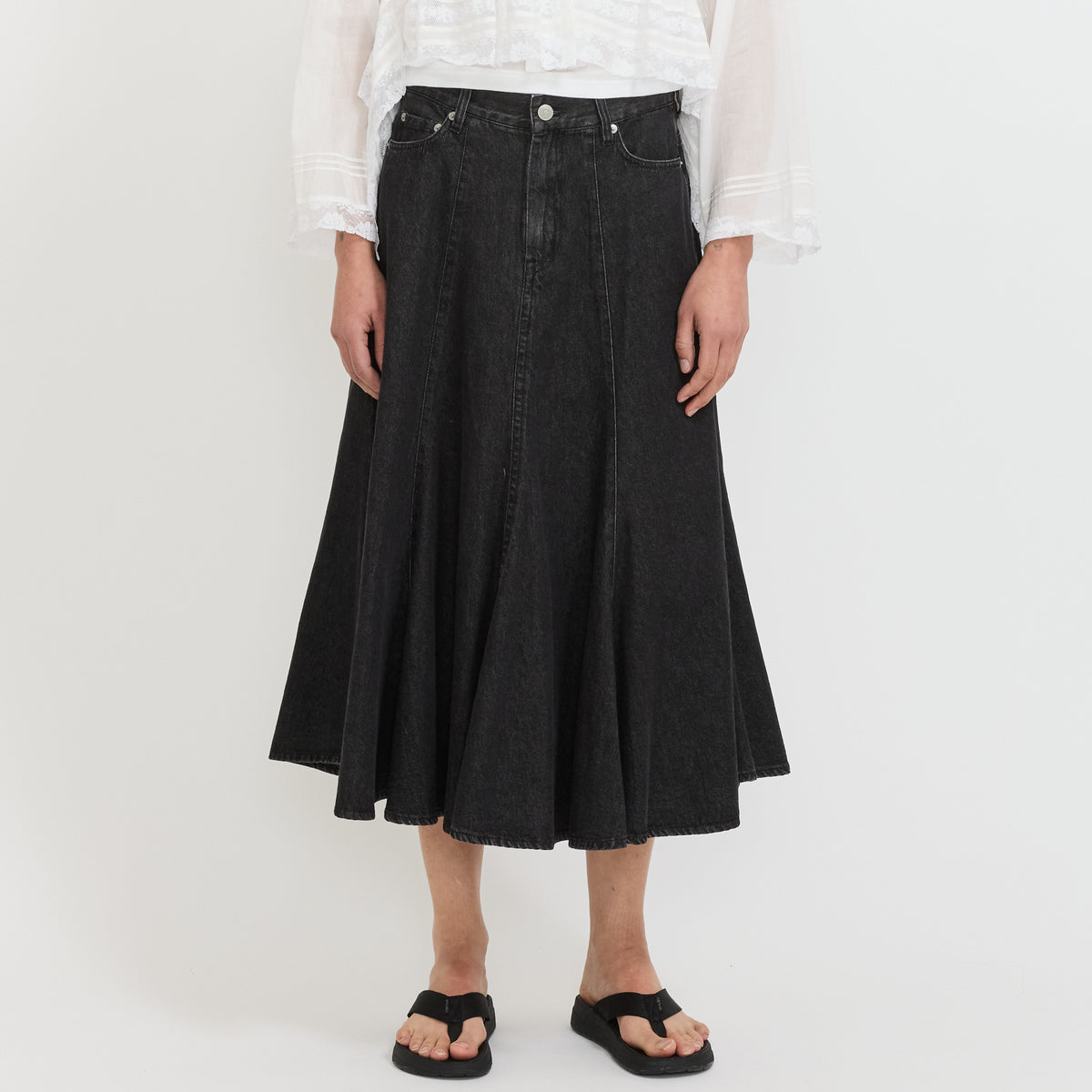 Beams Boy | Denim Flare Skirt Black | Maplestore