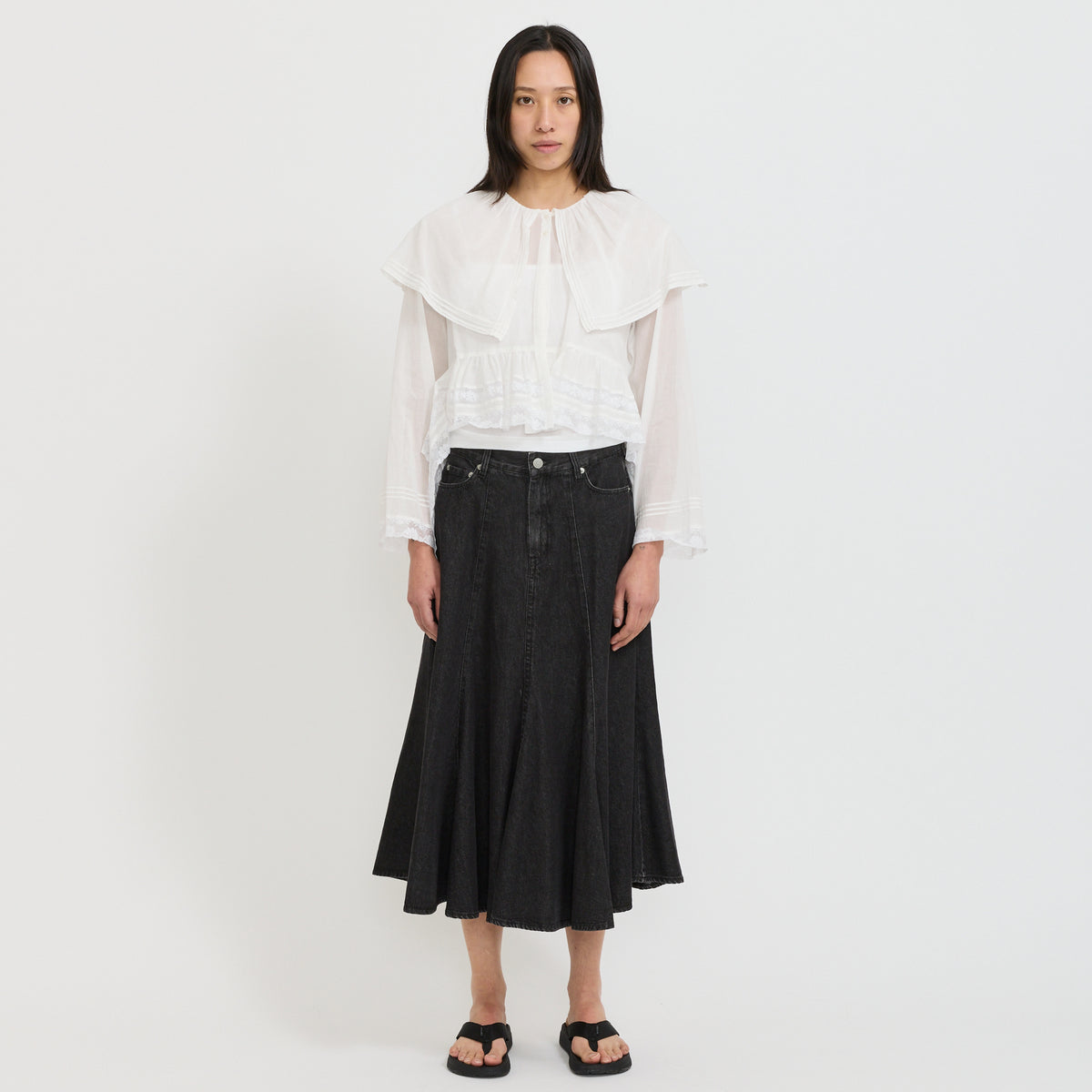 Beams Boy | Denim Flare Skirt Black | Maplestore