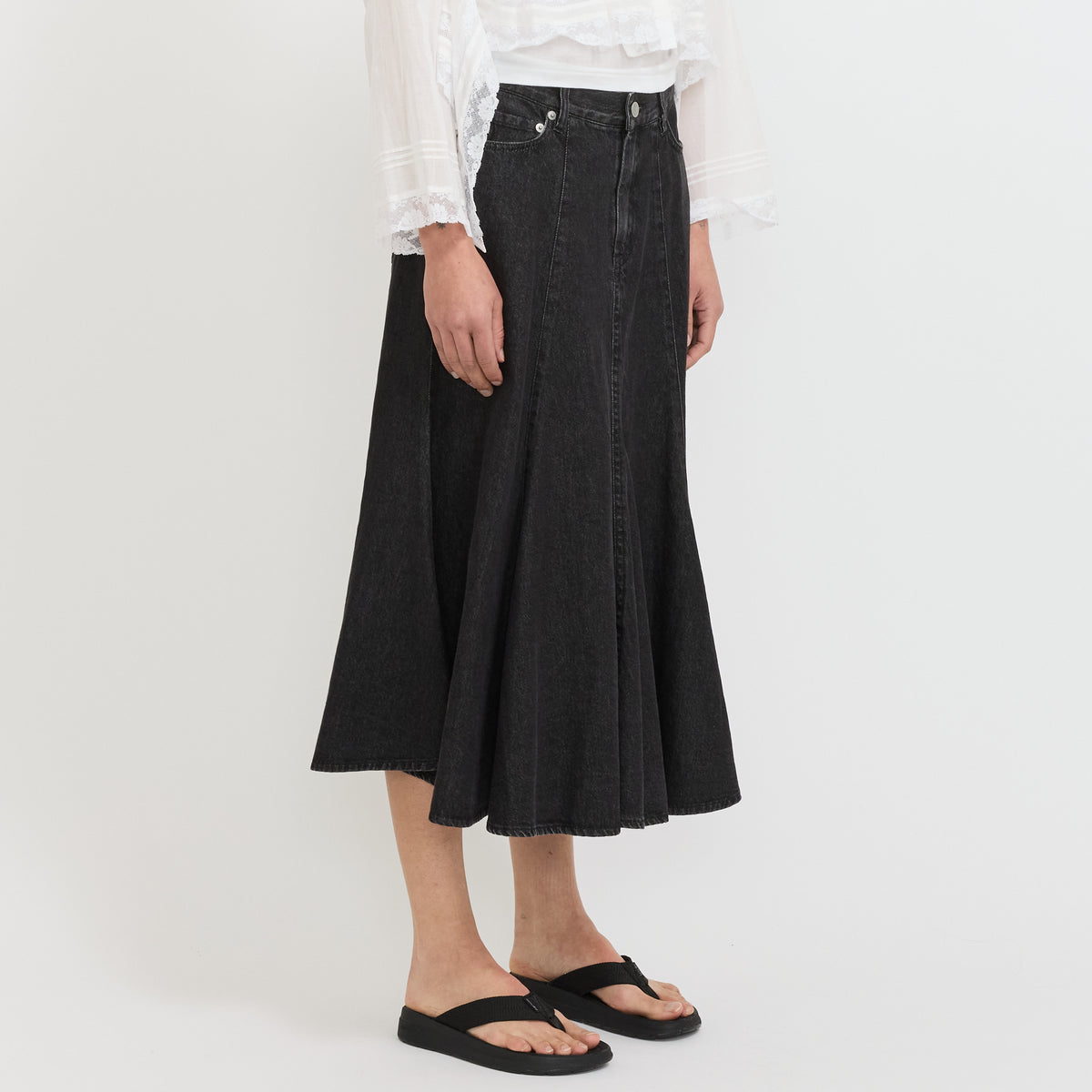 Beams Boy | Denim Flare Skirt Black | Maplestore