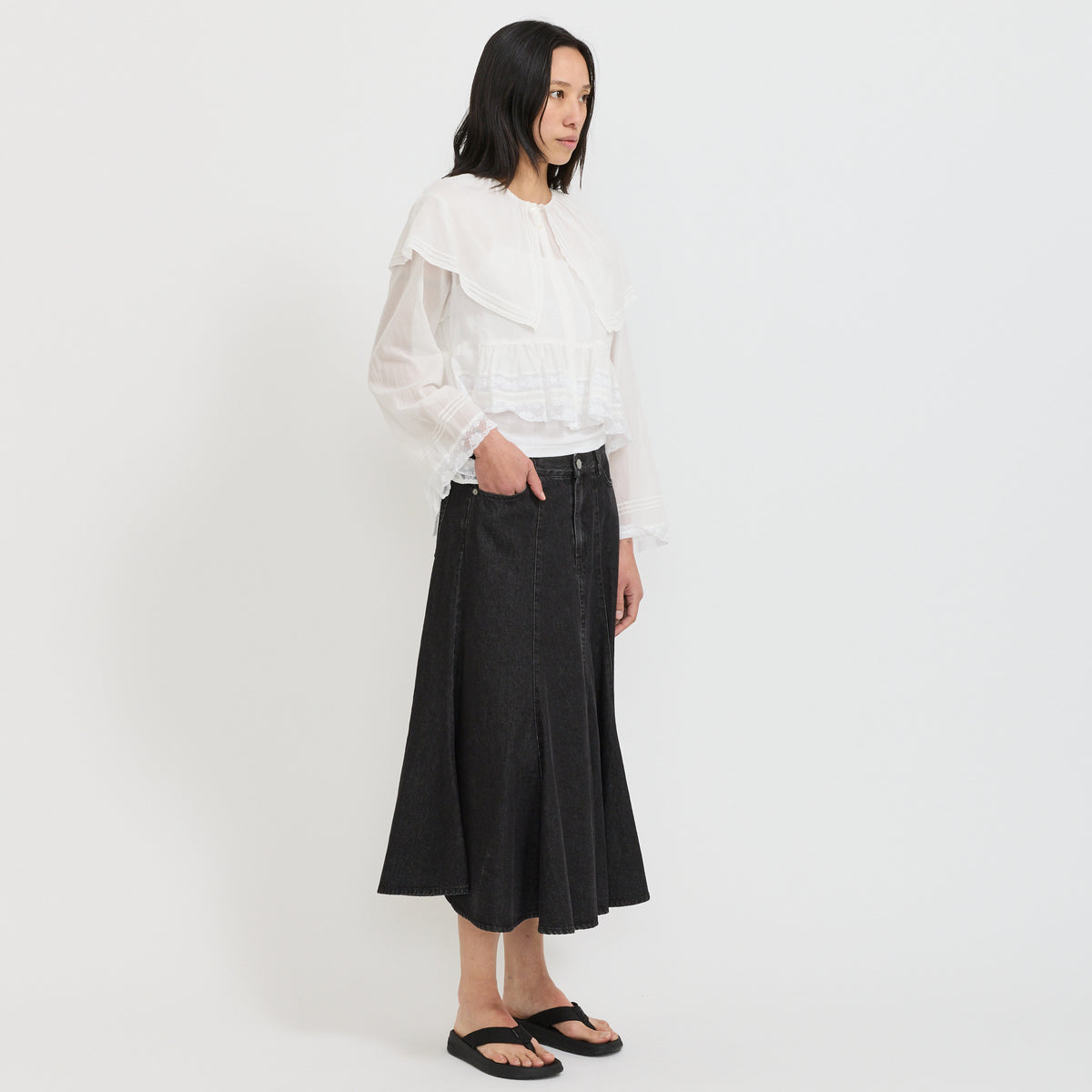 Beams Boy | Denim Flare Skirt Black | Maplestore