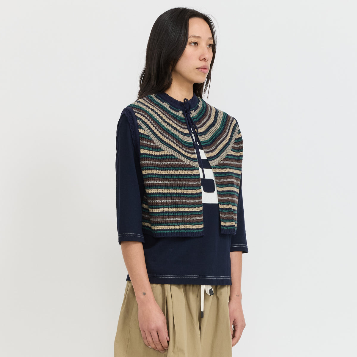 Beams Boy | Multi Striped Vest Navy | Maplestore