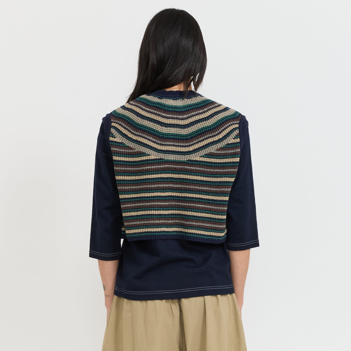 Beams Boy | Multi Striped Vest Navy | Maplestore