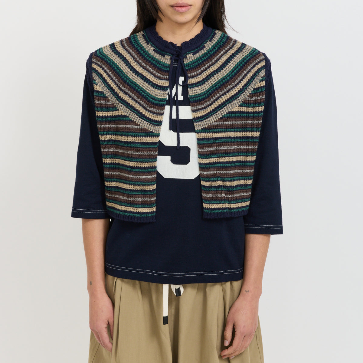 Beams Boy | Multi Striped Vest Navy | Maplestore