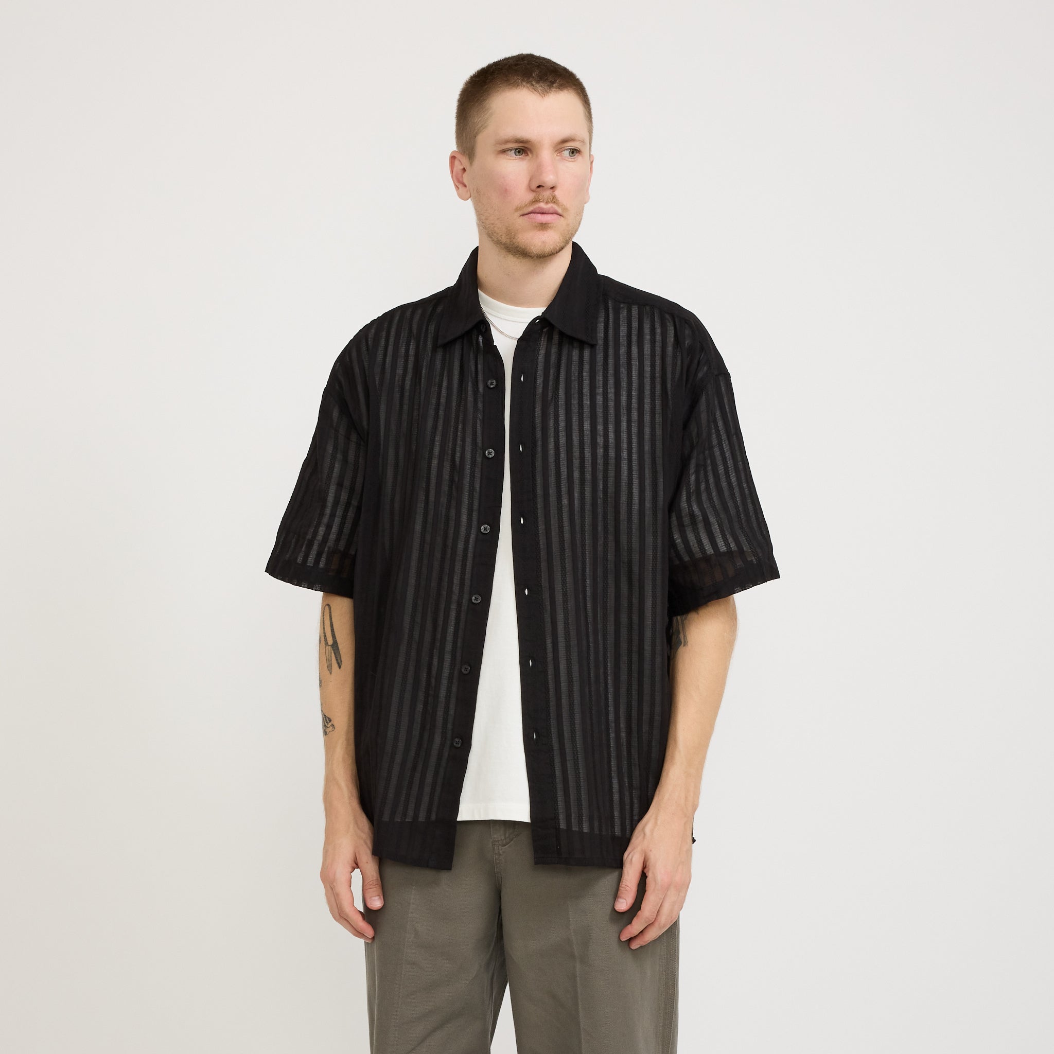 Boxy SS Shirt Sheer Black
