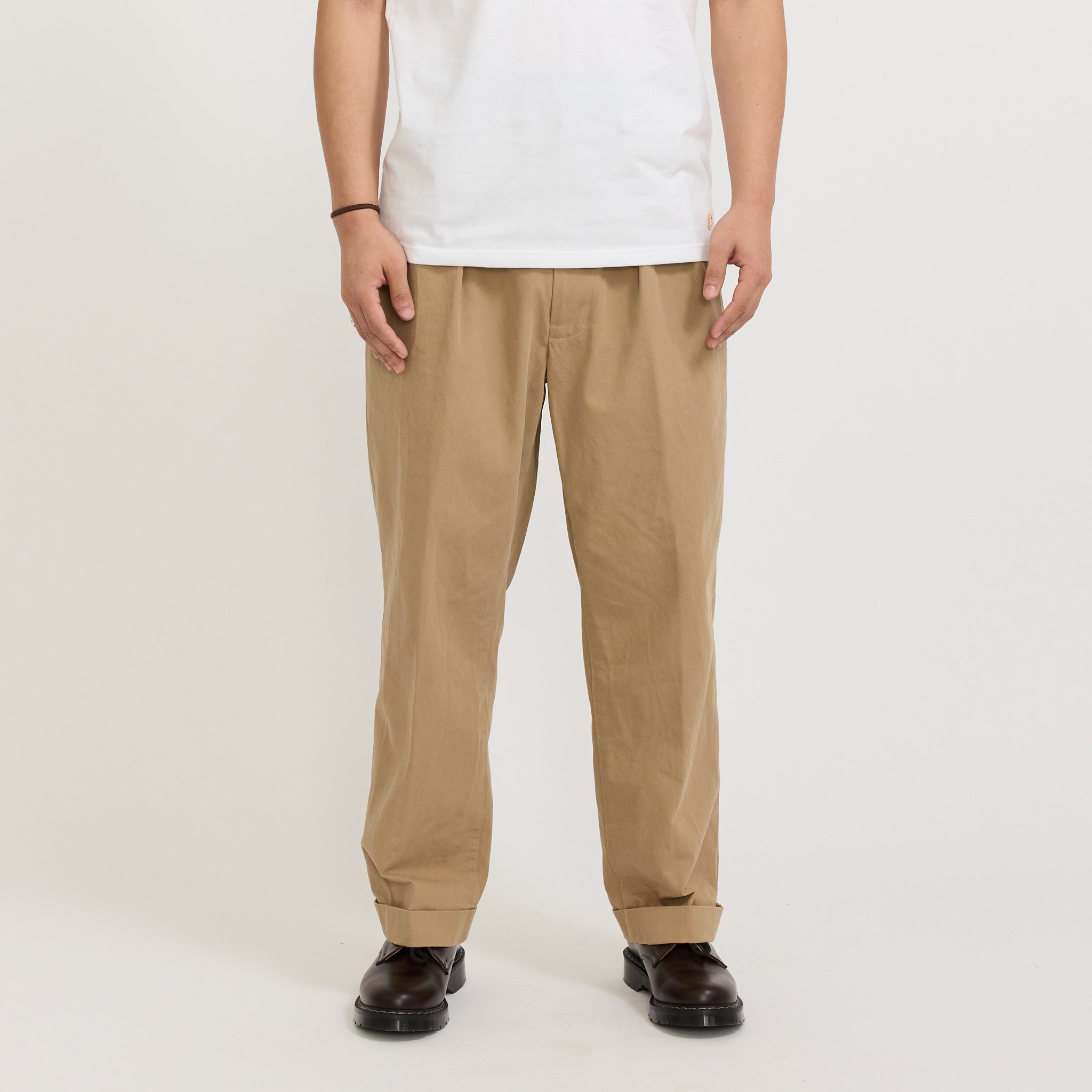 2 Pleats Trousers Twill Khaki for Men | Maplestore
