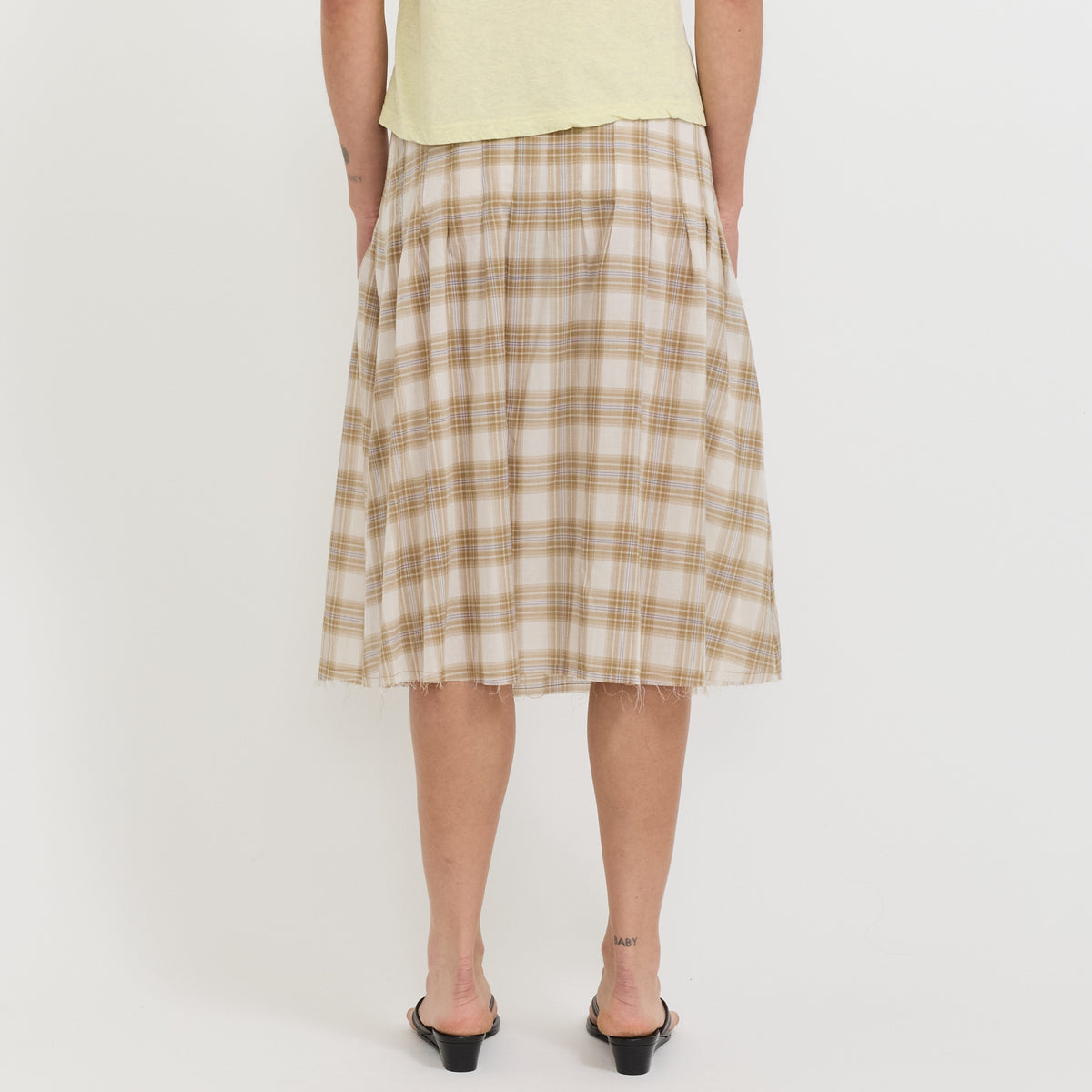 Bassike | Check Pleat Pintstitch Skirt Taupe Check | Maplestore