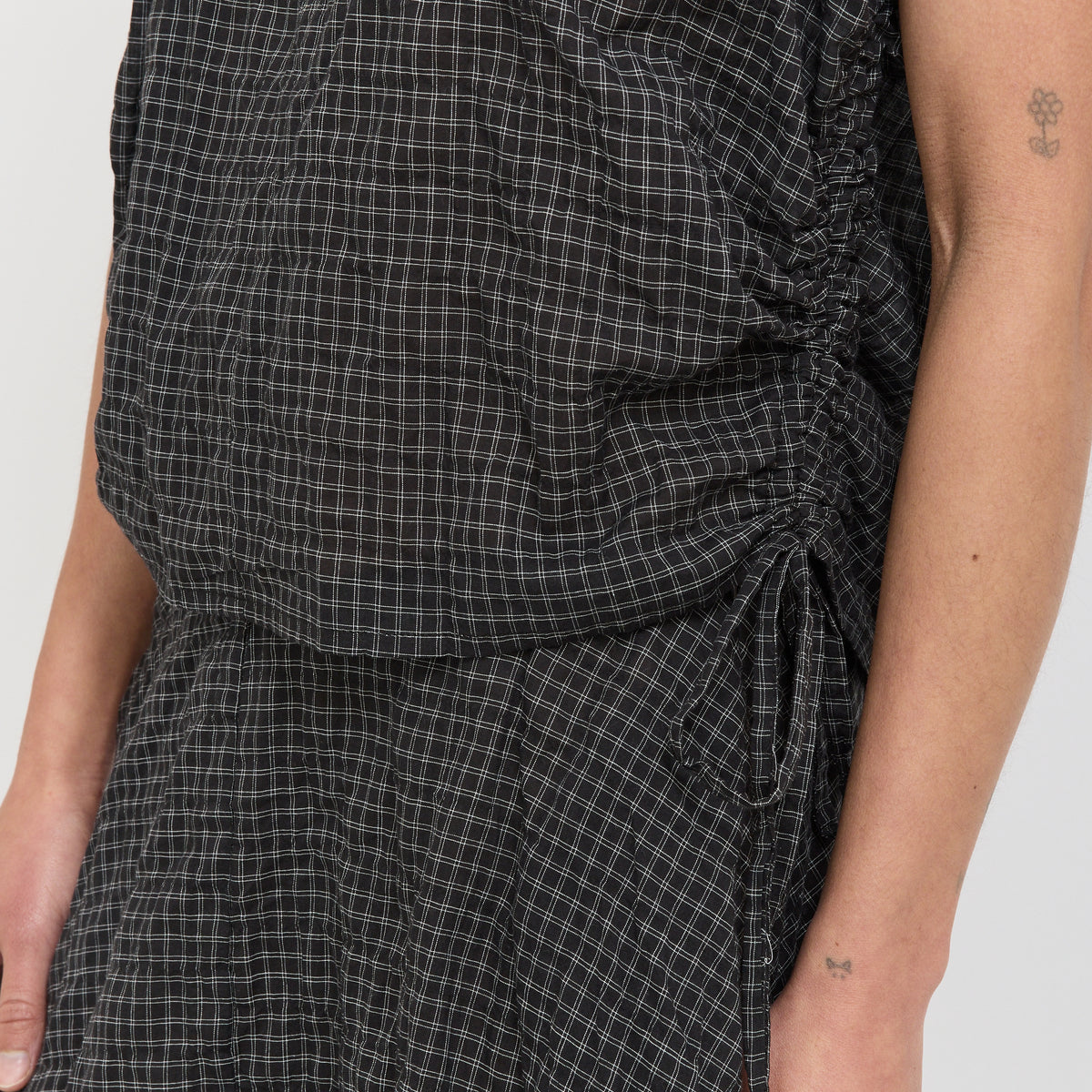 Bassike | Gathered Check Drawstring Top Black Check | Maplestore
