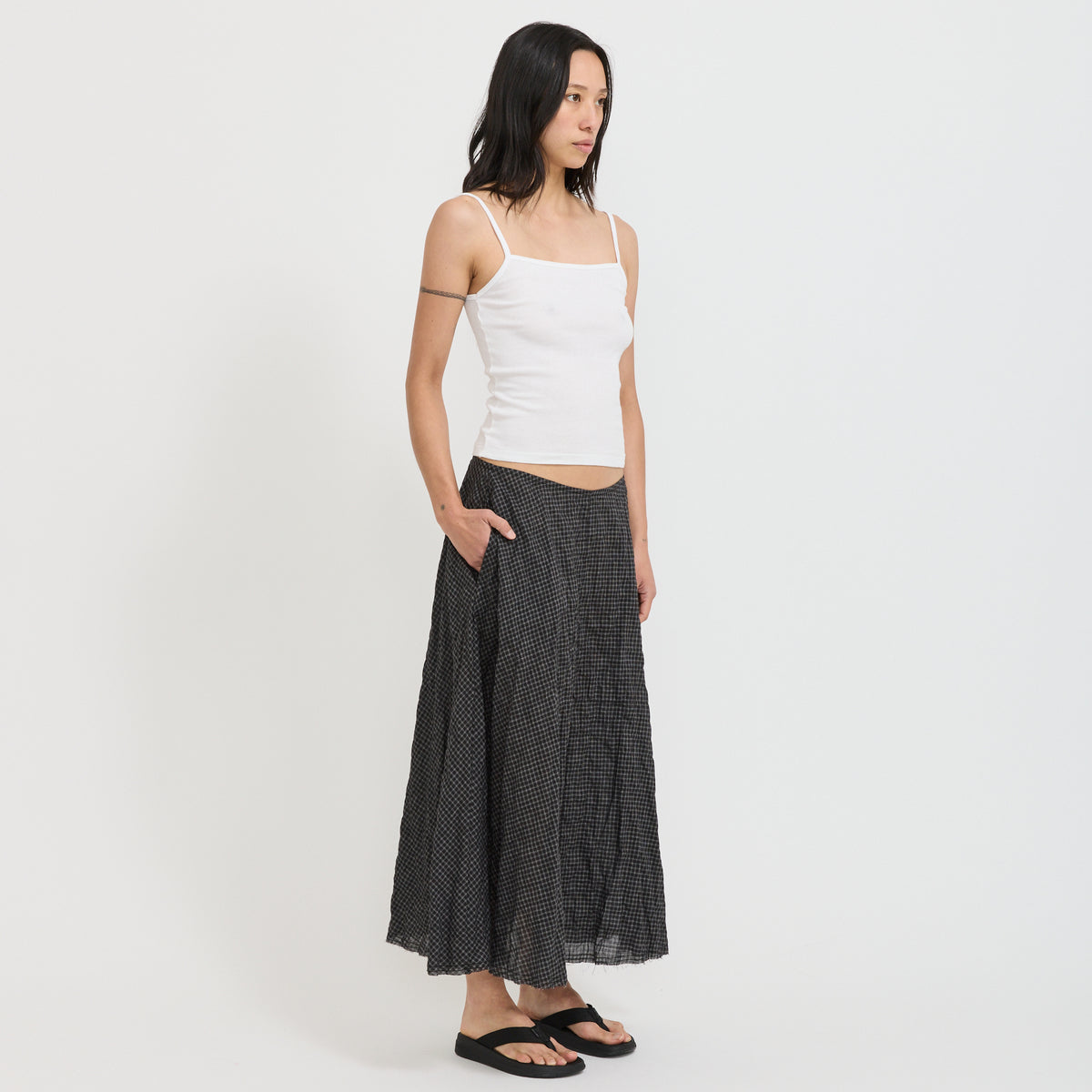 Bassike | Check Circle Skirt Black Check | Maplestore