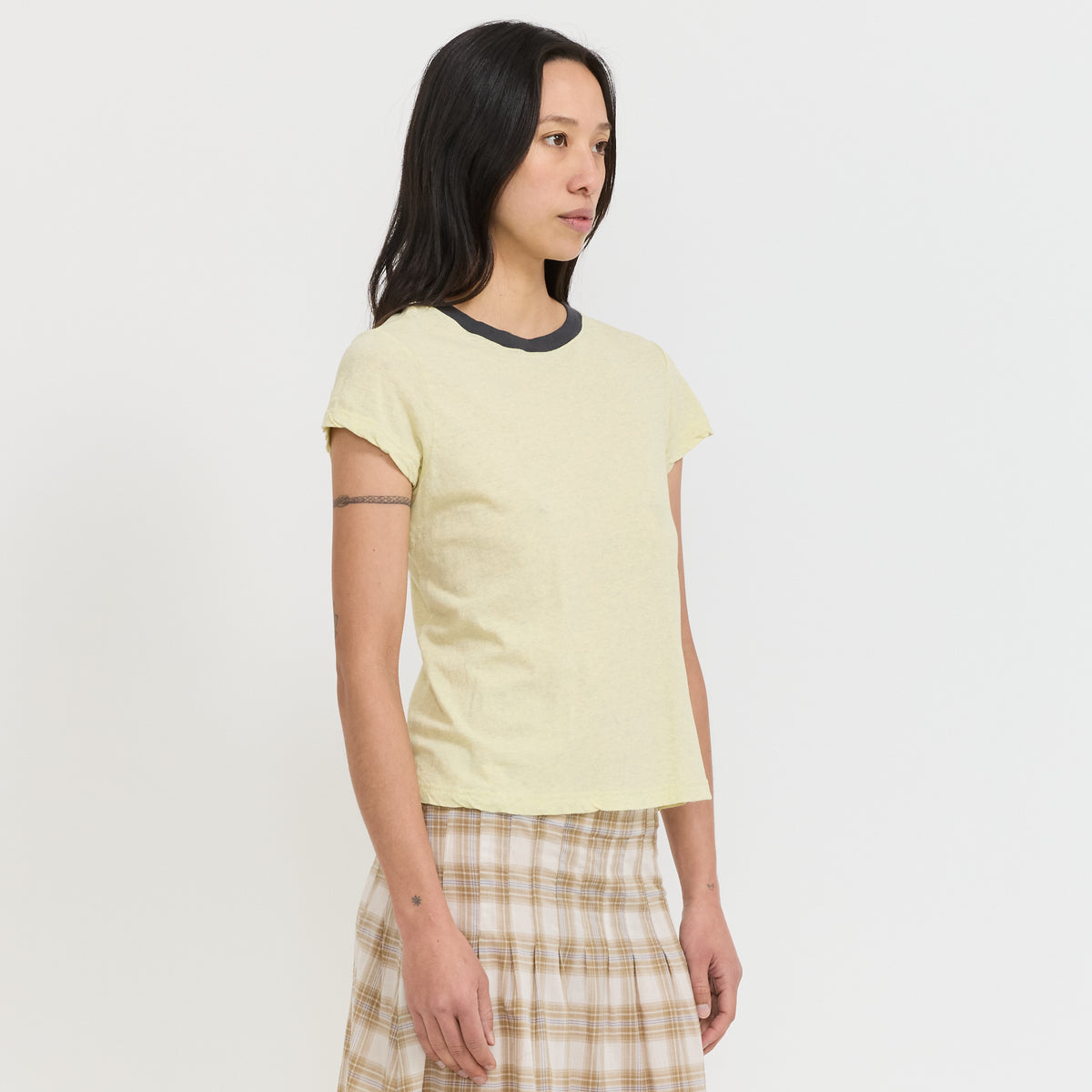 Bassike | Vintage Baby T-Shirt Yellow Marle/Navy | Maplestore