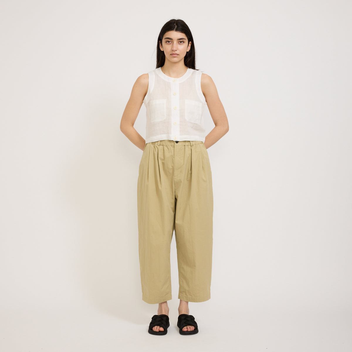 Danton | Twill Double Pleated Easy Pants Beige Womens | Maplestore