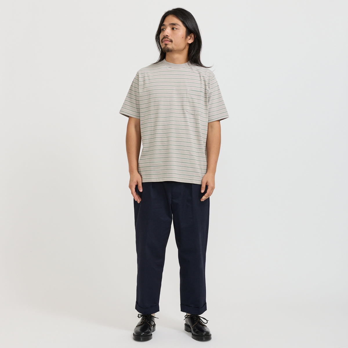 Beams Plus | Pocket Tee Multi Stripe 1 Grey | Maplestore