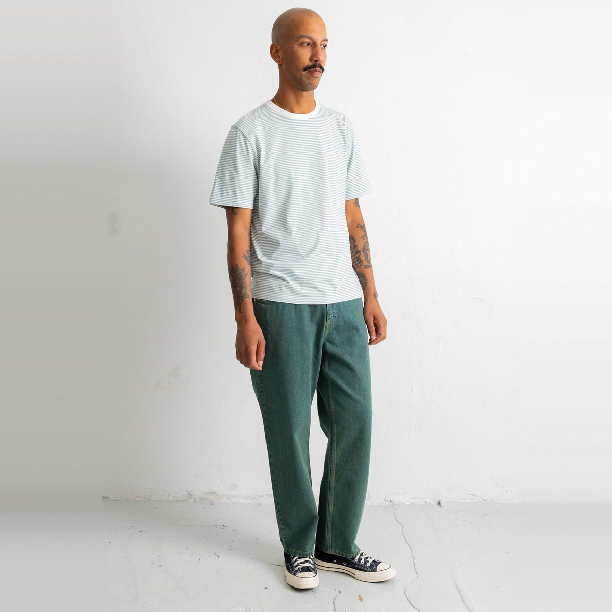 1X1 Stripe T-Shirt Blue Oxide / Ecru