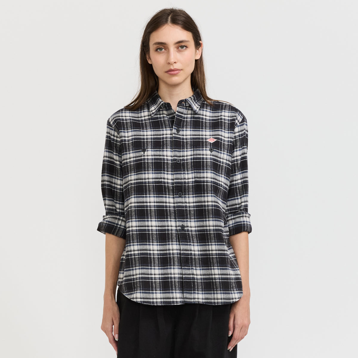 Danton | Regular Collar Shirt L/S Brushed Flannel Black Check | Maplestore