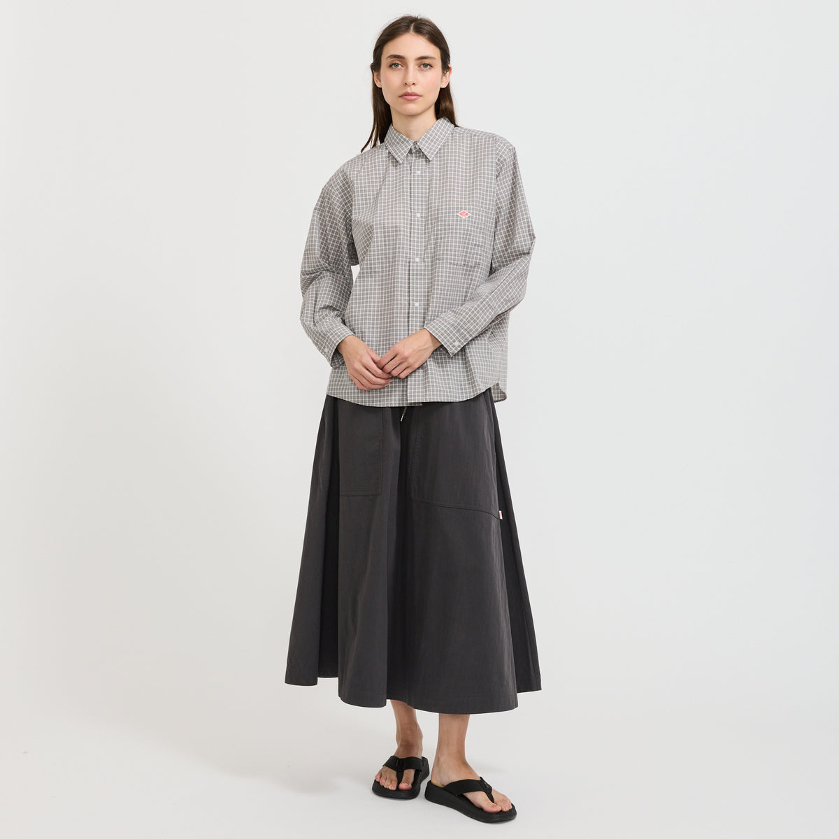 Danton | Dot Button Regular Collar Shirt L/S Grey/Light Grey Check | Maplestore