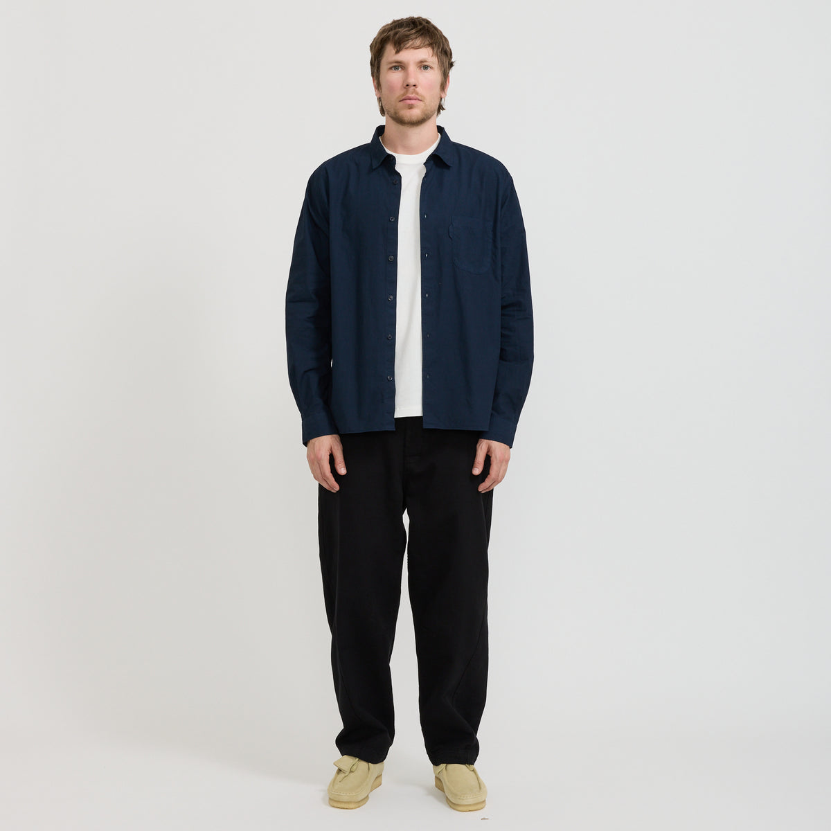 YMC Curtis Shirt in Navy - model 1