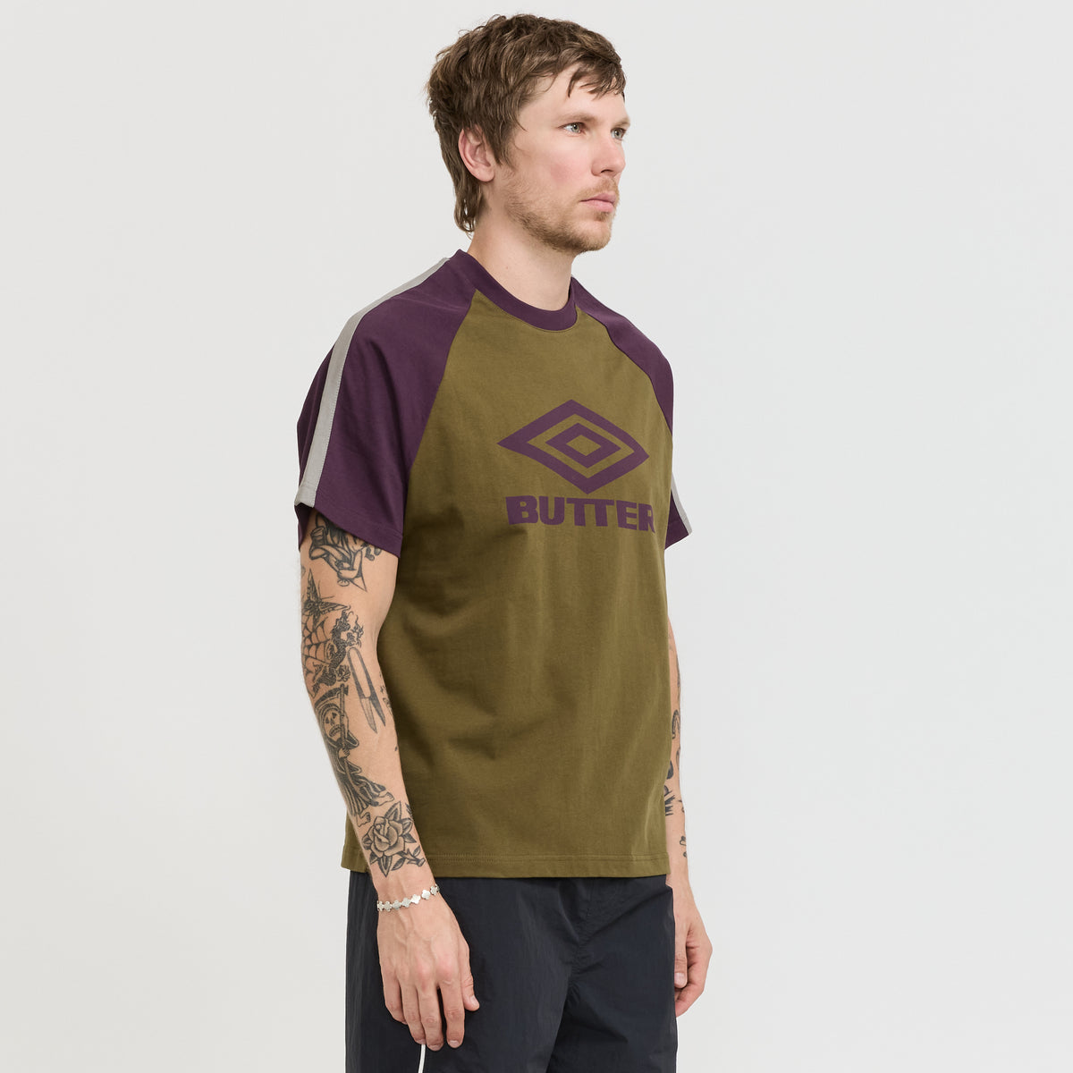 Butter Goods x Umbro Raglan Tee Army/Eggplant