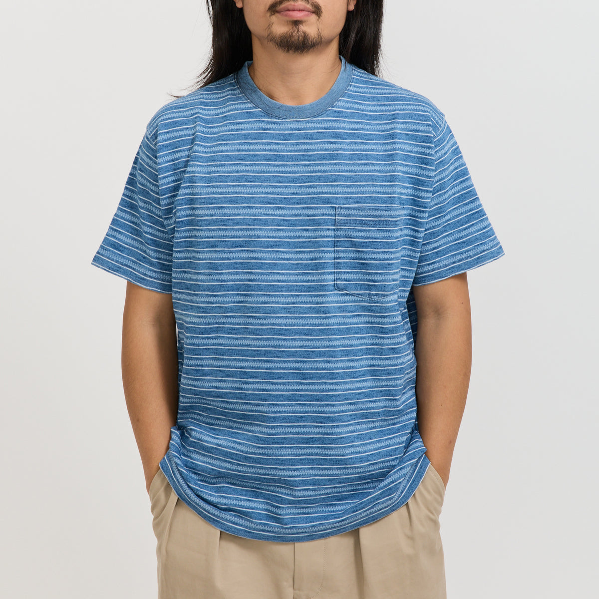 Beams Plus | Pocket Tee Indigo Stripe Sax | Maplestore