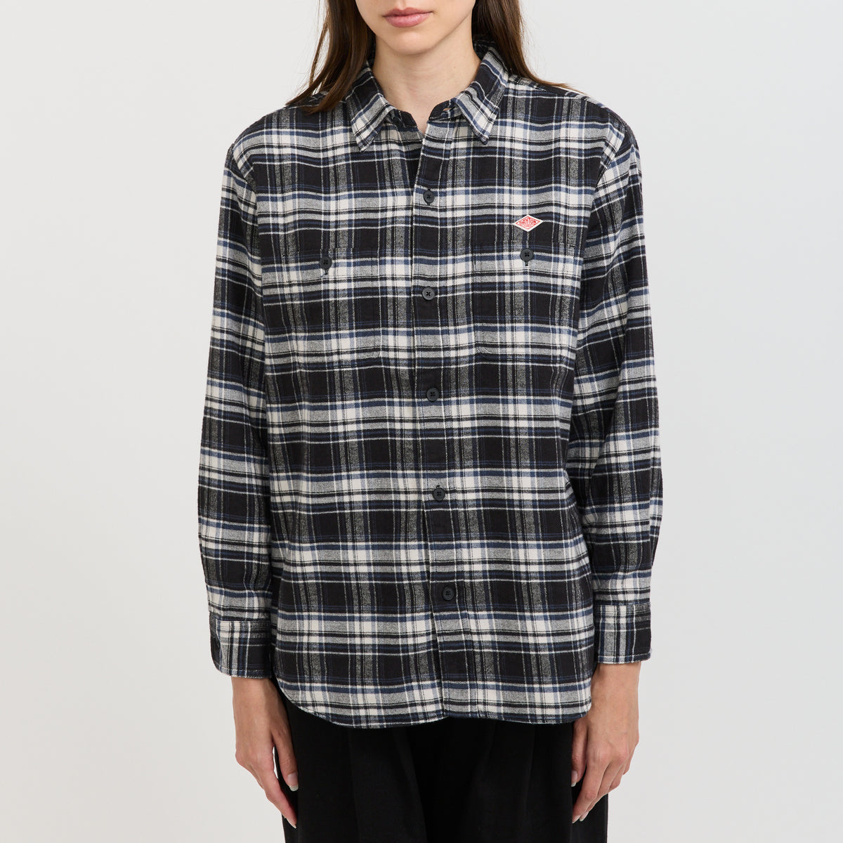 Danton | Regular Collar Shirt L/S Brushed Flannel Black Check | Maplestore