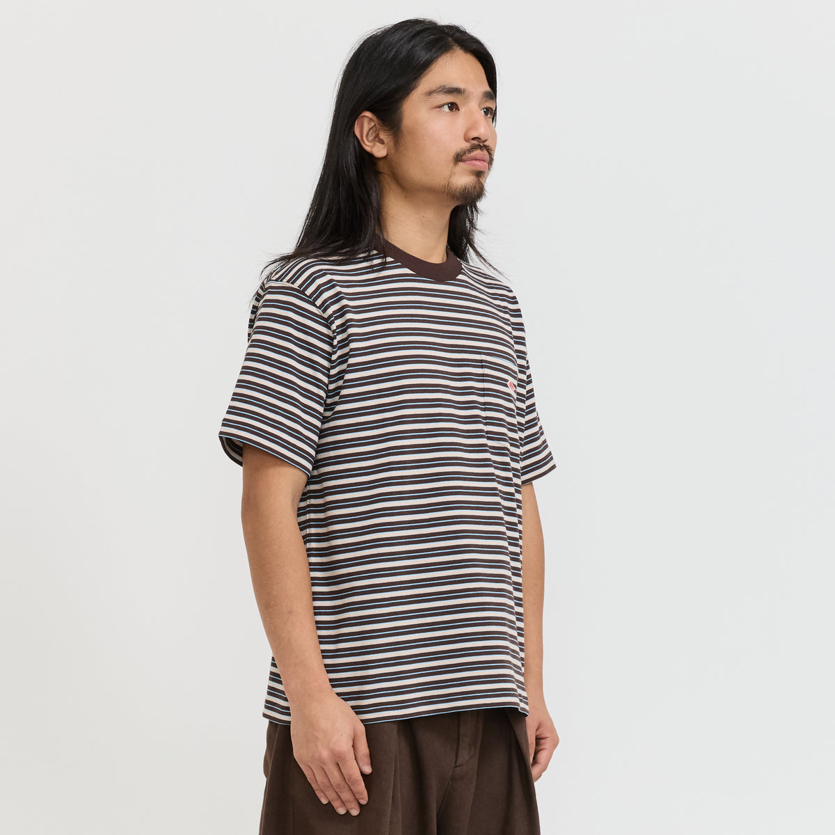 Danton | Pocket T-Shirt Dark Brown/Beige/Sax Multi | Maplestore