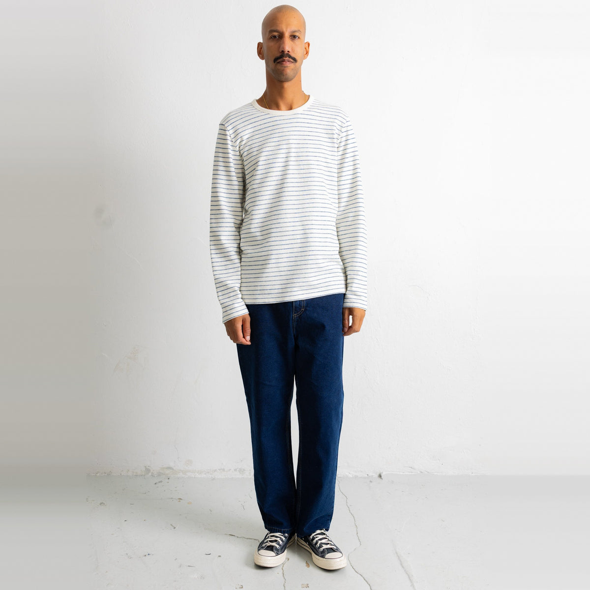 LS Textured Stripe T-Shirt Ecru / Soft Blue
